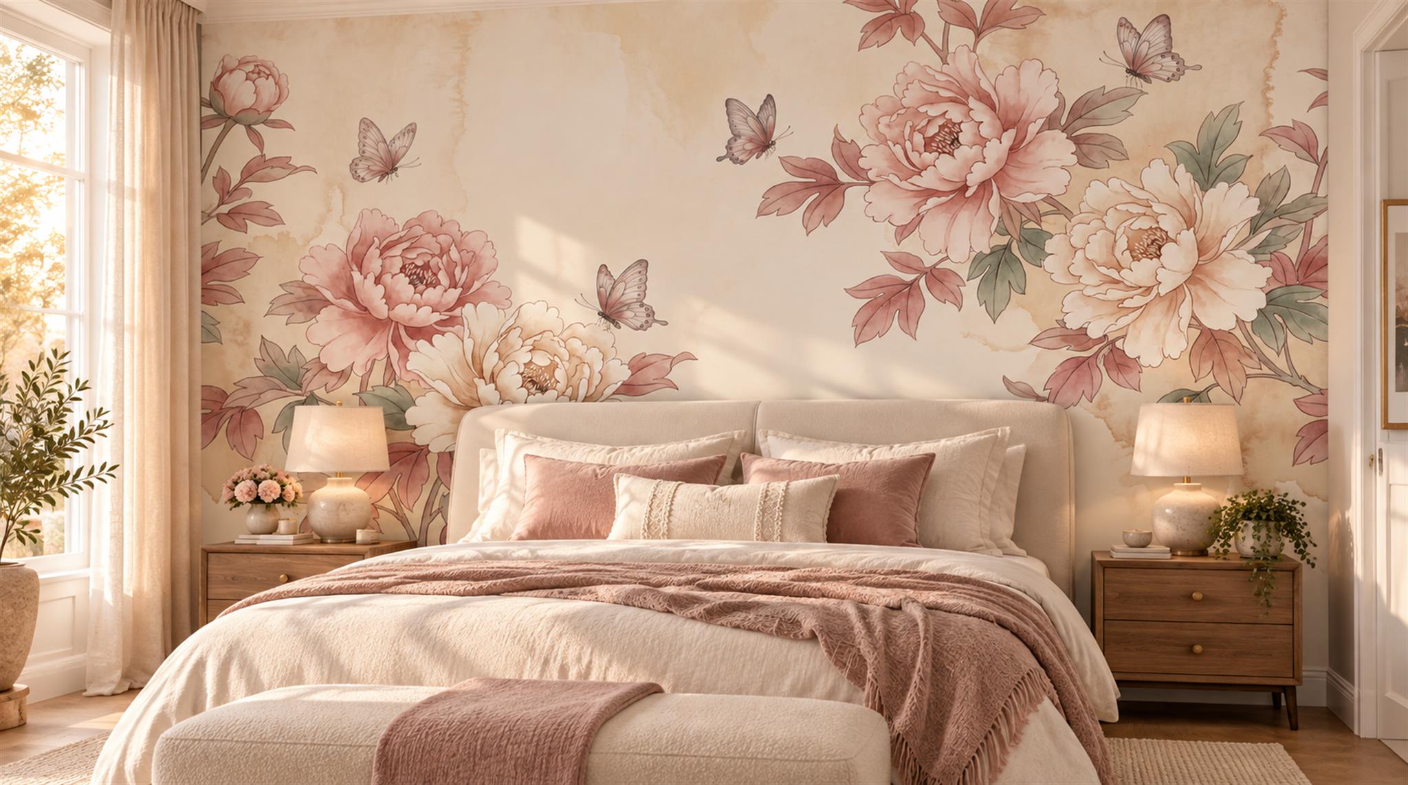 Pink And Neutral Abstract Forms Textured Wallpaper Mural Bedroom-wallpaper-murals, Peel-and-stick Finish