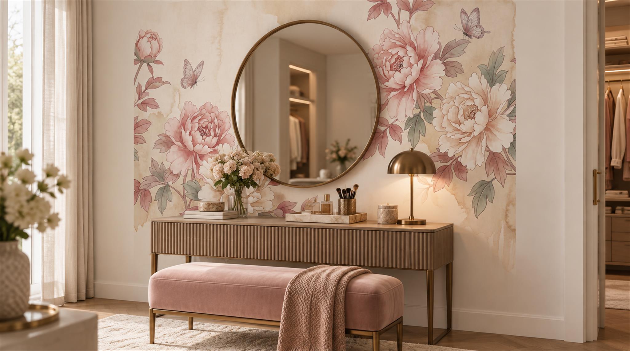 Pink And Neutral Abstract Forms Textured Wallpaper Mural Accent-wall-wallpaper-murals, Peel-and-stick Finish