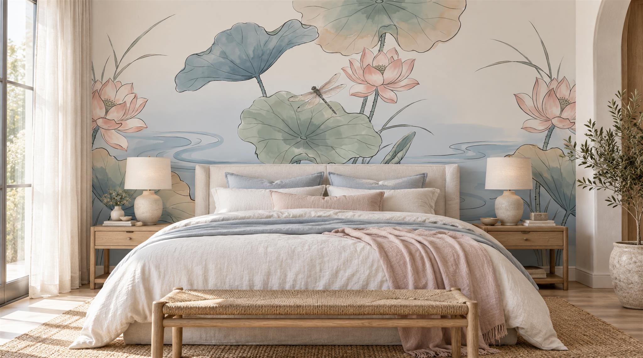 Blue And Neutral Abstract Forms Wallpaper Mural Layered Bedroom-wallpaper-murals, Peel-and-stick Finish