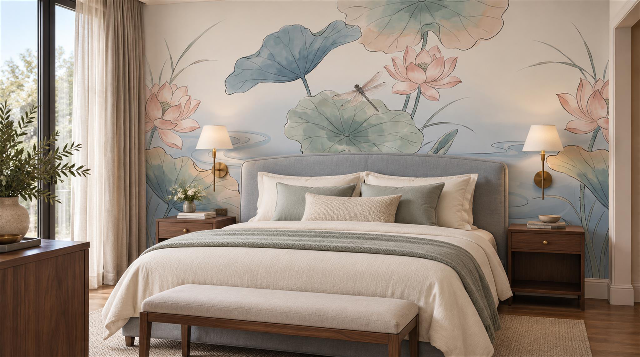 Blue And Neutral Abstract Forms Wallpaper Mural Layered Accent-wall-wallpaper-murals, Peel-and-stick Finish