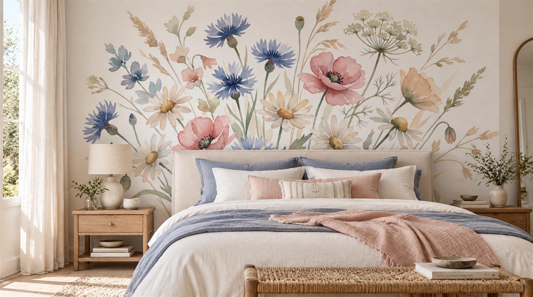 Soft Pastel And Neutral Floral Forms Wallpaper Bedroom-wallpaper-murals, Peel-and-stick Finish