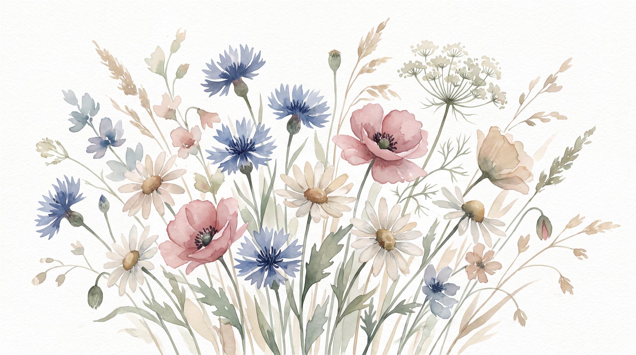 Soft Pastel And Neutral Floral Forms Wallpaper Accent-wall-wallpaper-murals, Peel-and-stick Finish