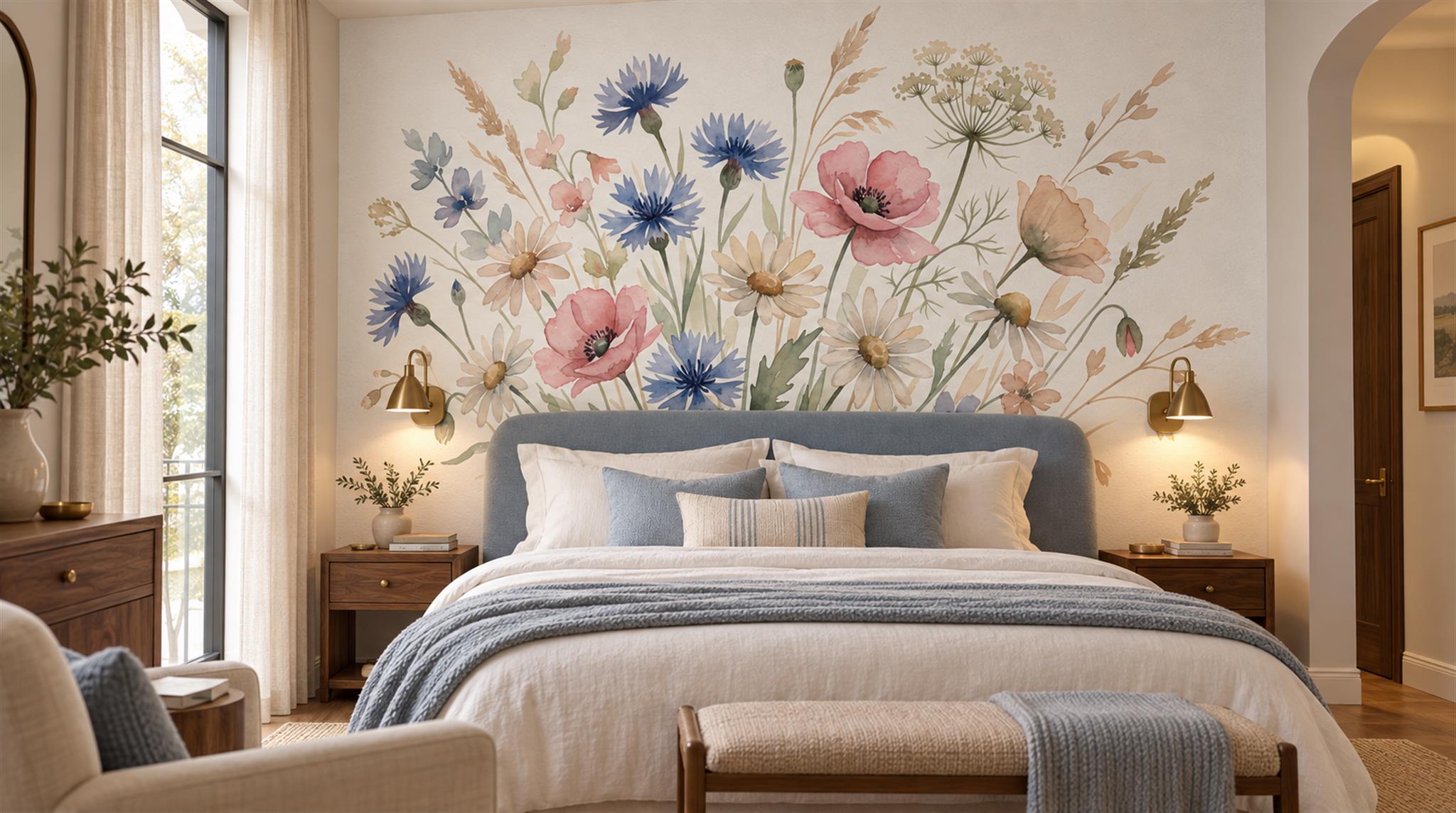 Soft Pastel And Neutral Floral Forms Wallpaper Dining-room-wallpaper-murals, Peel-and-stick Finish