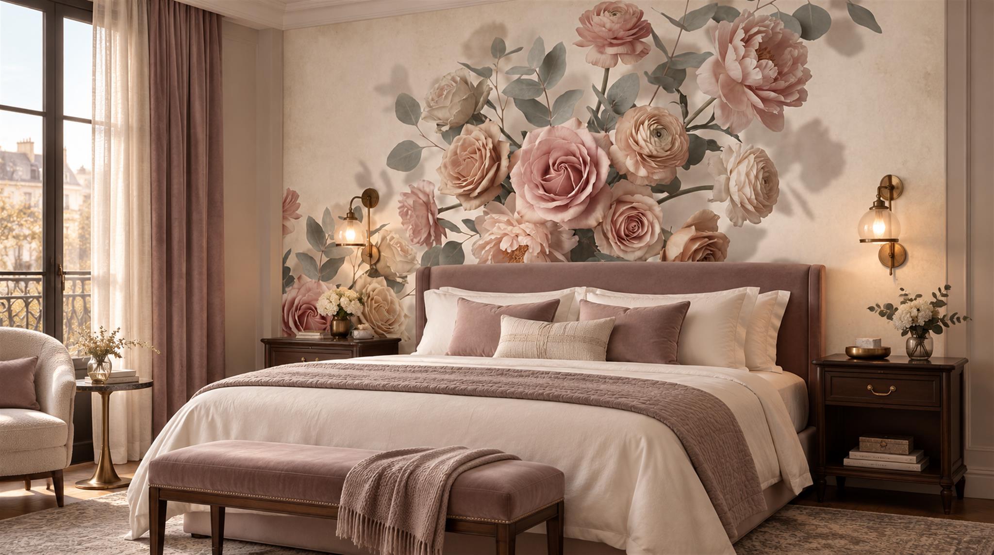 Cream And Neutral Decorative Patterning Wallpaper Mural Dining-room-wallpaper-murals, Peel-and-stick Finish