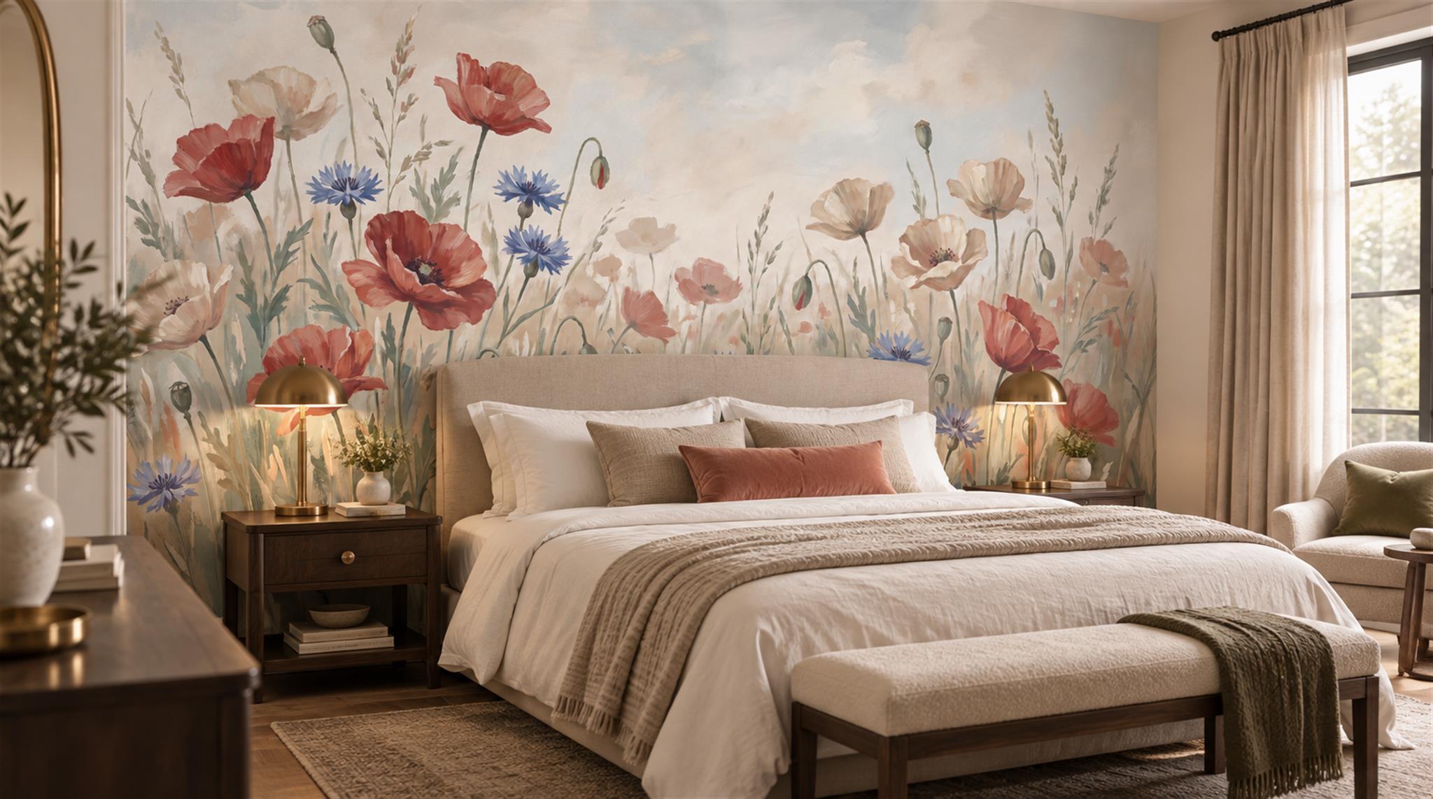 Sage Green And Neutral Abstract Forms Wallpaper Layered Marks Accent-wall-wallpaper-murals, Peel-and-stick Finish
