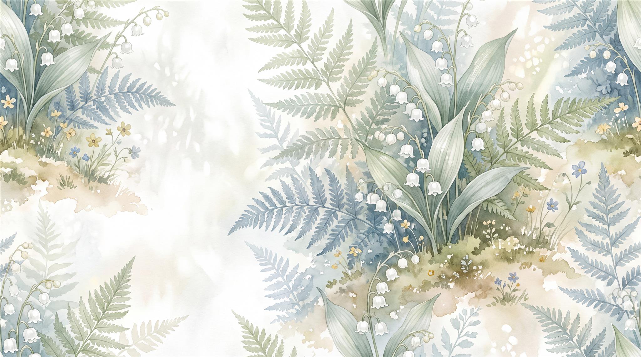 Pale Ferns And Woodland Foliage Wallpaper Mural — Wallpaper Mural Design, Peel-and-stick Finish