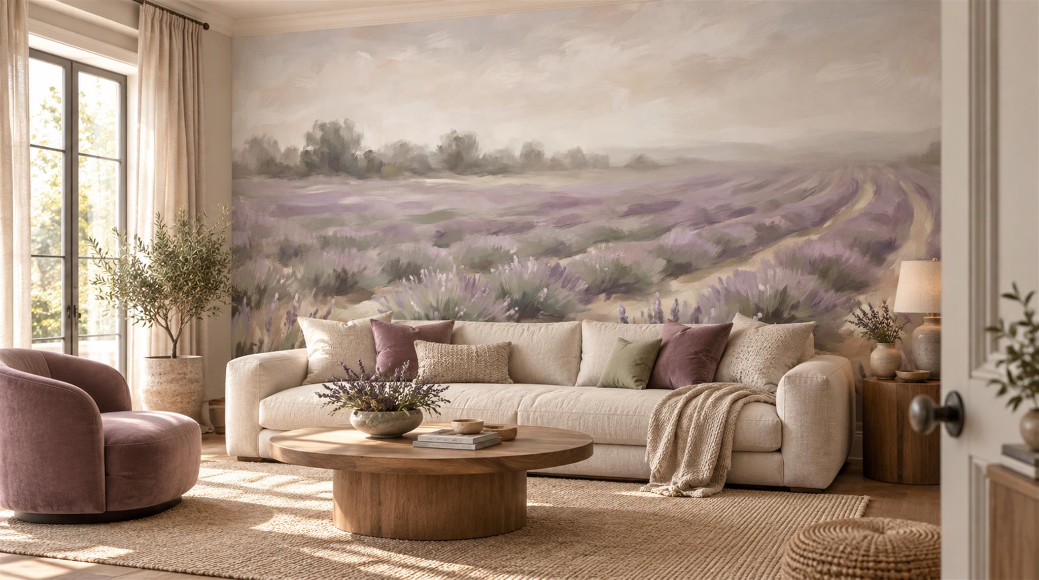 Red And Neutral Decorative Patterning Wallpaper Mural Layered Surface Living-room-wallpaper-murals, Peel-and-stick Finish
