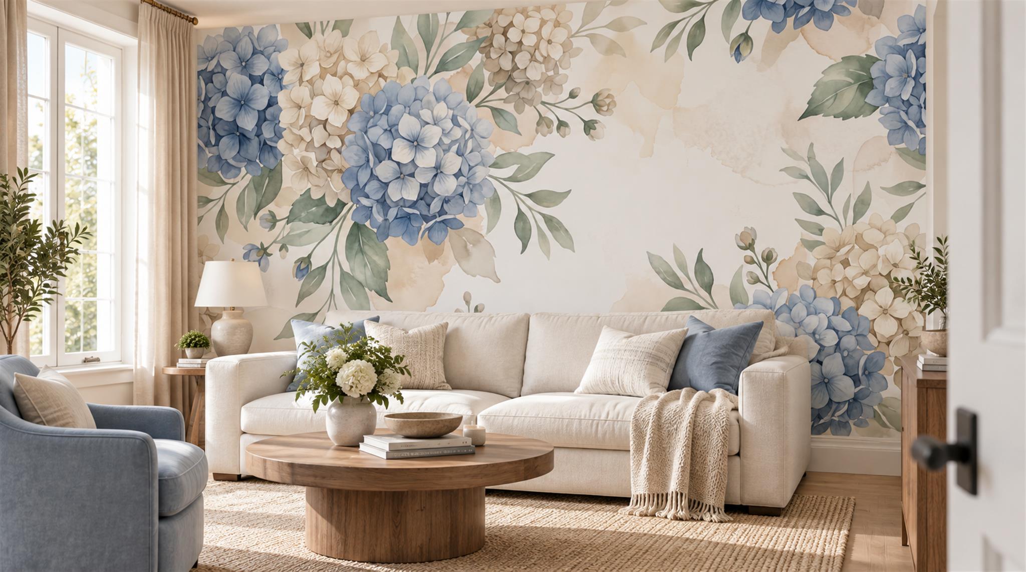 Red And Neutral Decorative Patterning Wallpaper Mural Layered Contour Living-room-wallpaper-murals, Shown In A Living Room, Peel-and-stick Finish