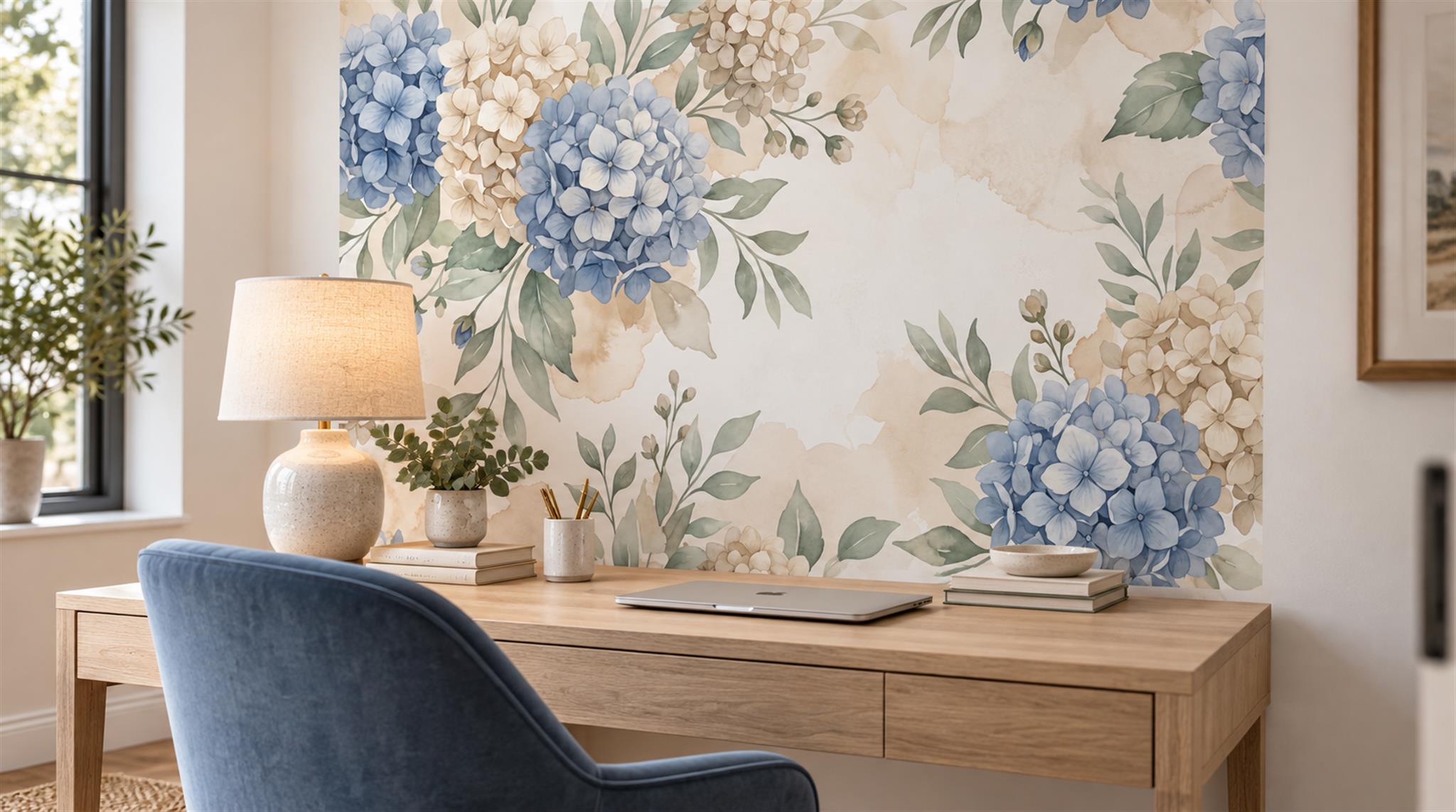 Red And Neutral Decorative Patterning Wallpaper Mural Layered Contour Office-wallpaper-murals, Shown In A Home Office, Peel-and-stick Finish
