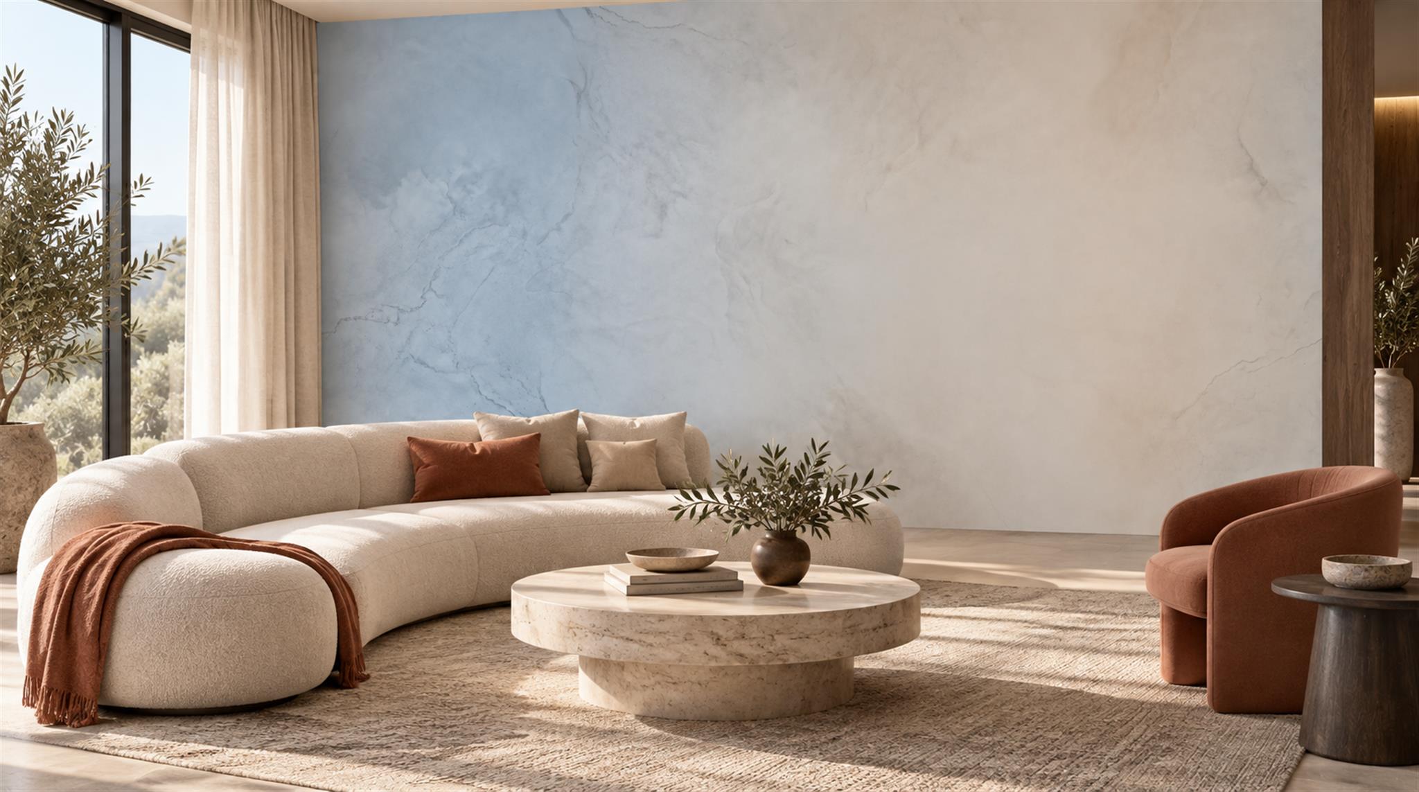 Pale Blue And Beige Watercolour Wash Wallpaper Mural — Wallpaper Mural Design, Peel-and-stick Finish