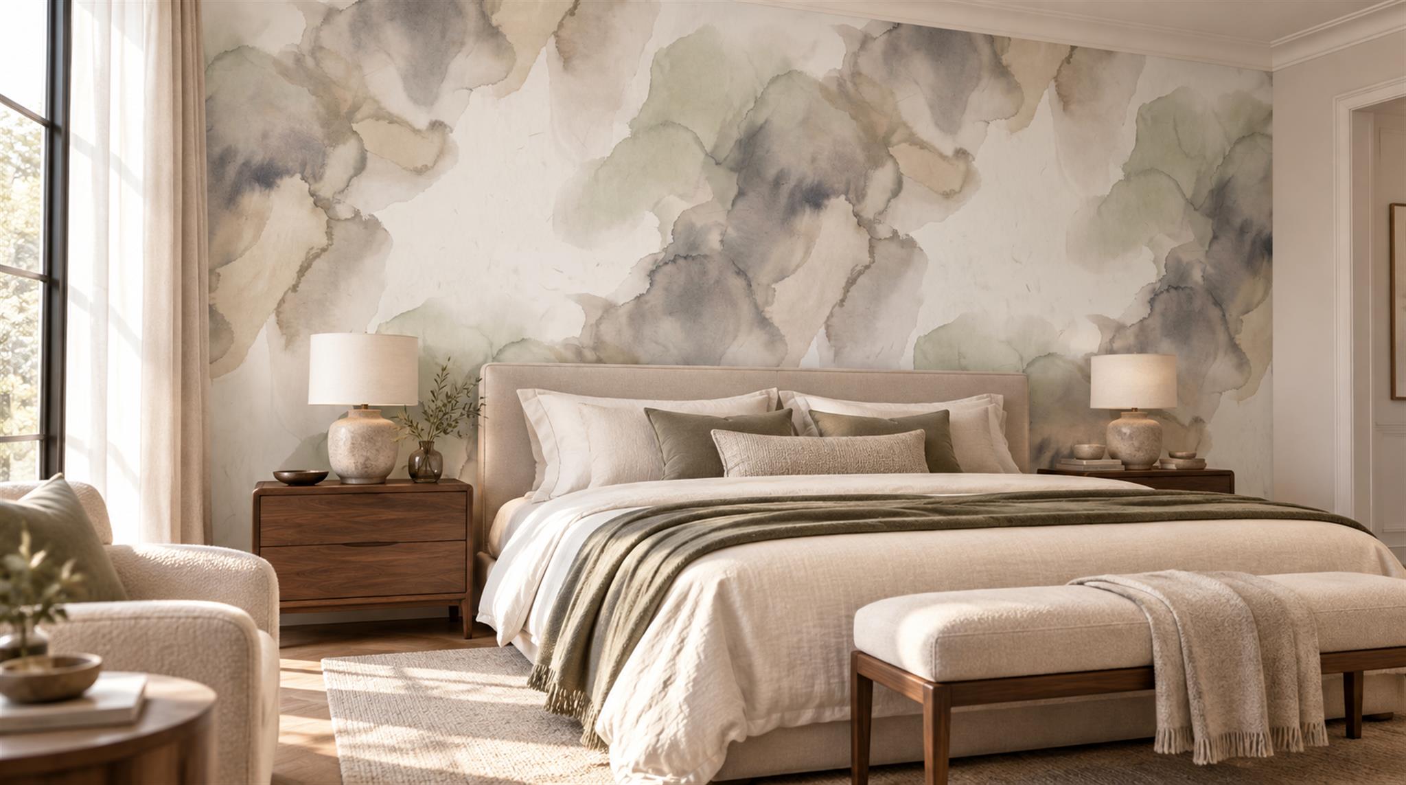 Red And Neutral Decorative Patterning Wallpaper Mural Layered Decorative Bedroom-wallpaper-murals, Peel-and-stick Finish