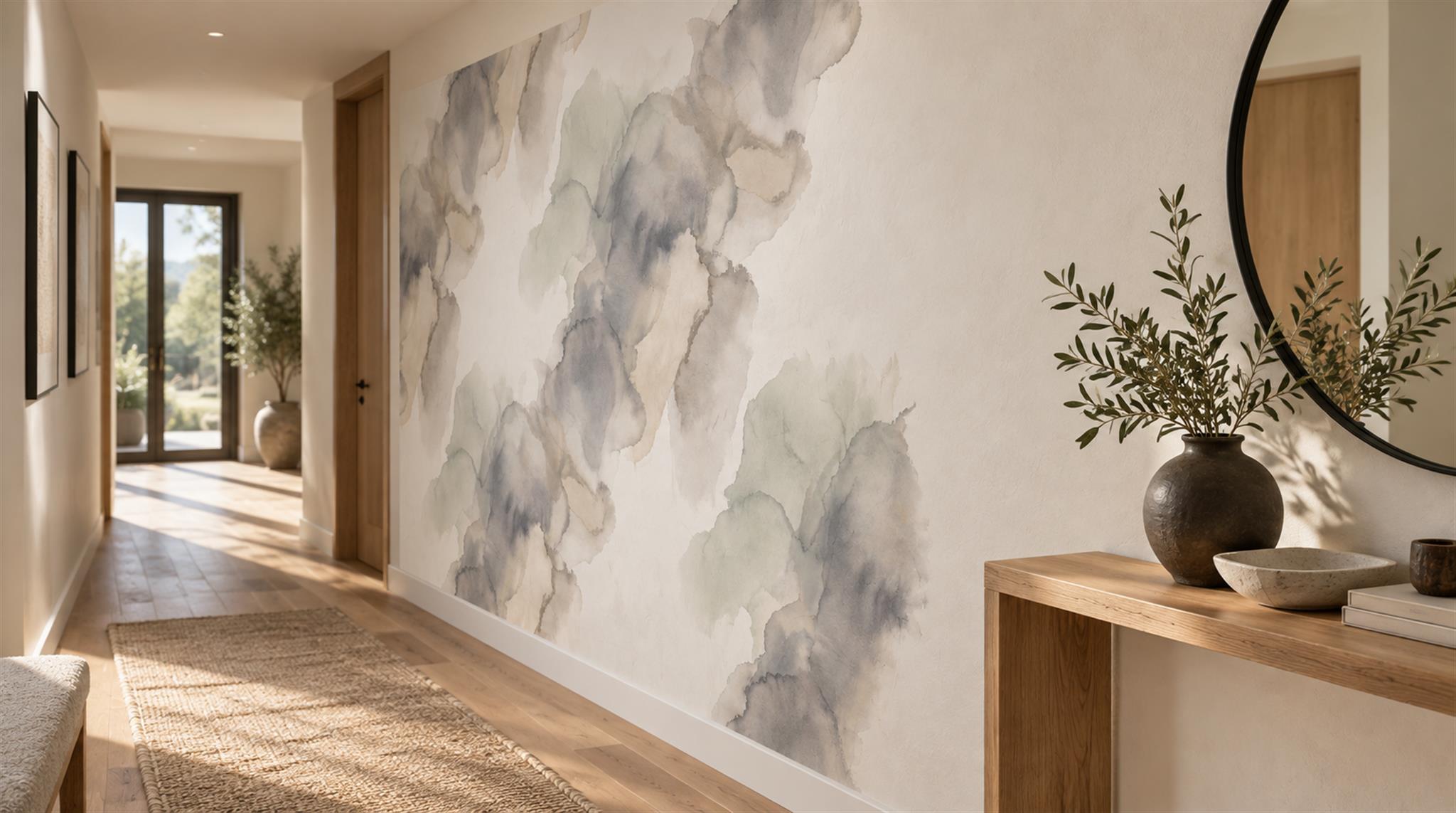 Red And Neutral Decorative Patterning Wallpaper Mural Layered Decorative Entryway-wallpaper-murals, Peel-and-stick Finish