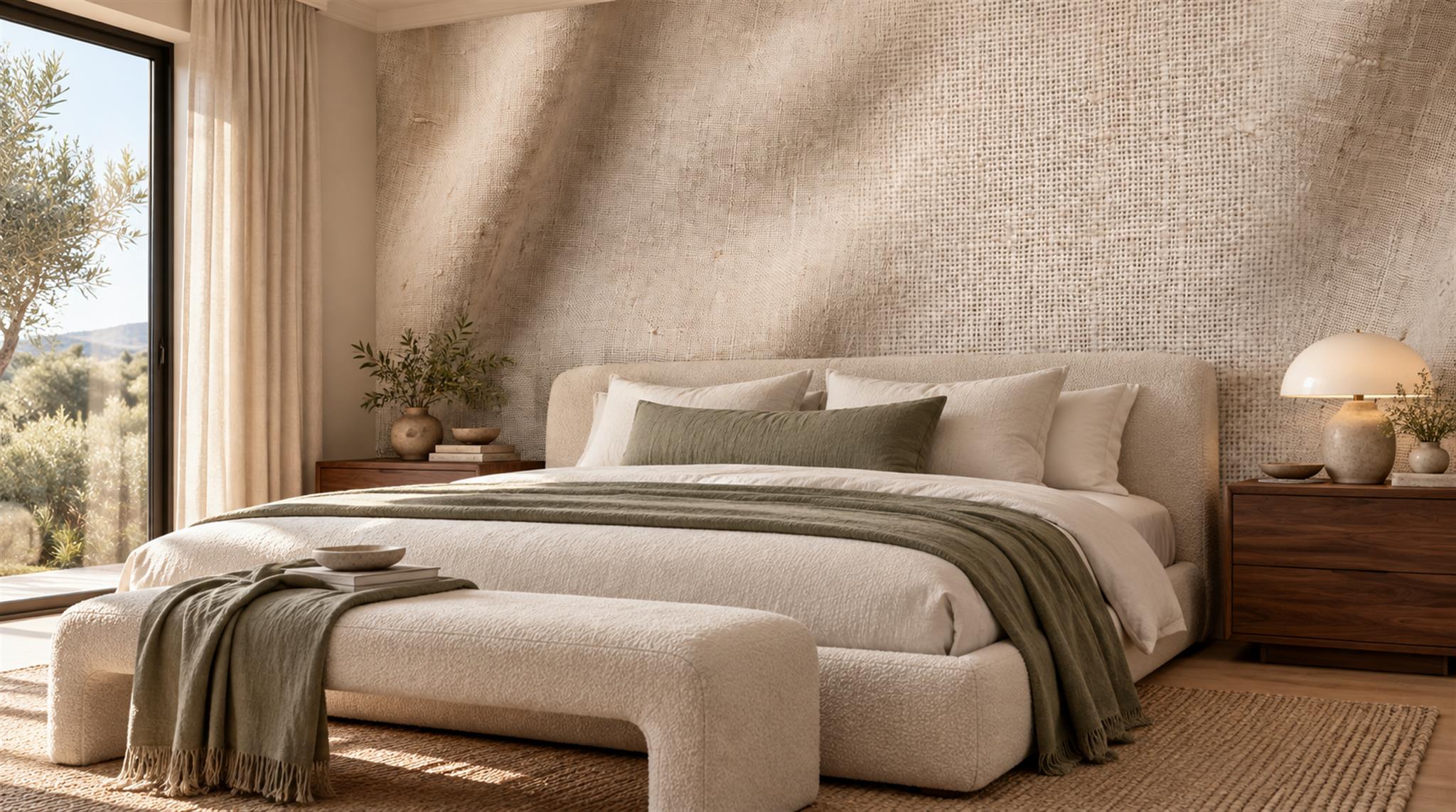 Red And Neutral Decorative Patterning Wallpaper Mural Layered Balanced Bedroom-wallpaper-murals, Peel-and-stick Finish