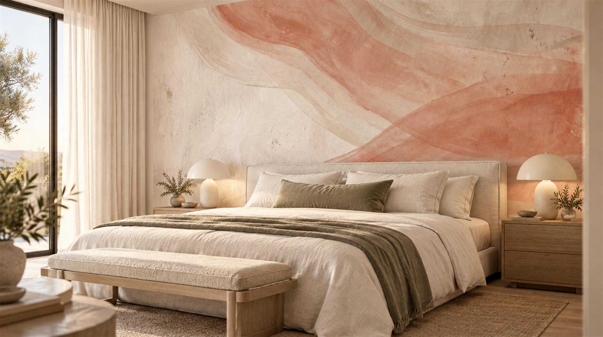 Red And Neutral Decorative Patterning Wallpaper Mural Layered Abstract Bedroom-wallpaper-murals, Peel-and-stick Finish