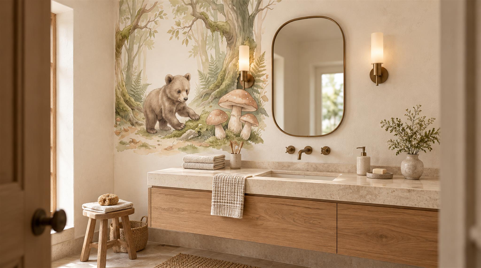 Red And Neutral Decorative Patterning Wallpaper Rhythm Wallpaper Mural Bathroom-wallpaper-murals, Peel-and-stick Finish