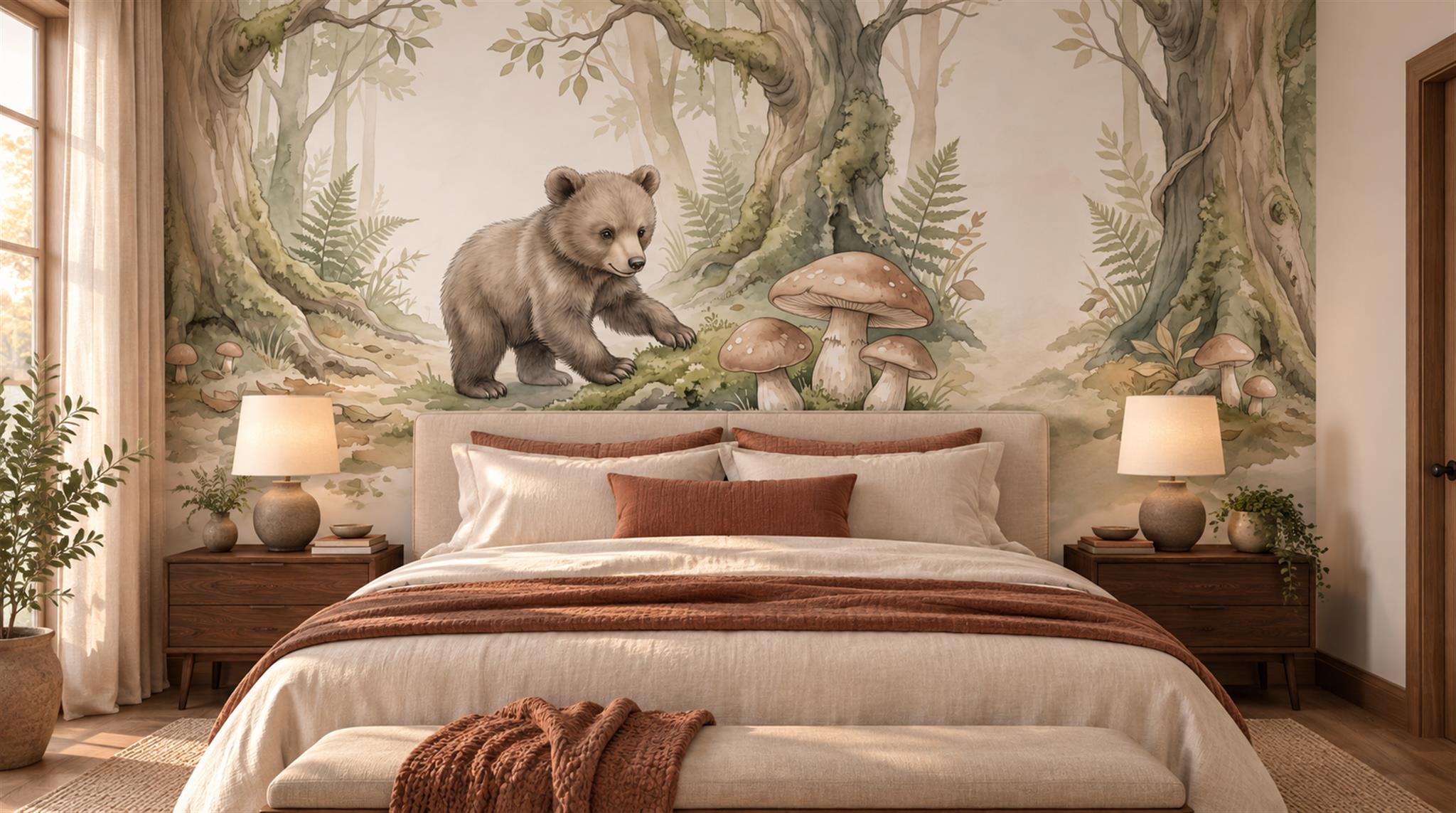 Red And Neutral Decorative Patterning Wallpaper Rhythm Wallpaper Mural Bedroom-wallpaper-murals, Peel-and-stick Finish