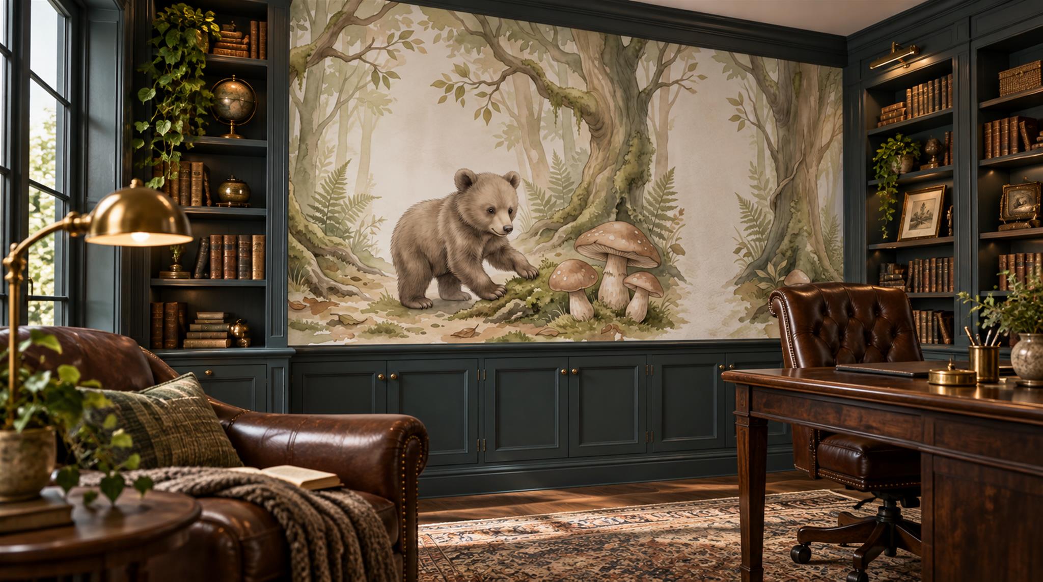 Red And Neutral Decorative Patterning Wallpaper Rhythm Wallpaper Mural Library-wallpaper-murals, Peel-and-stick Finish
