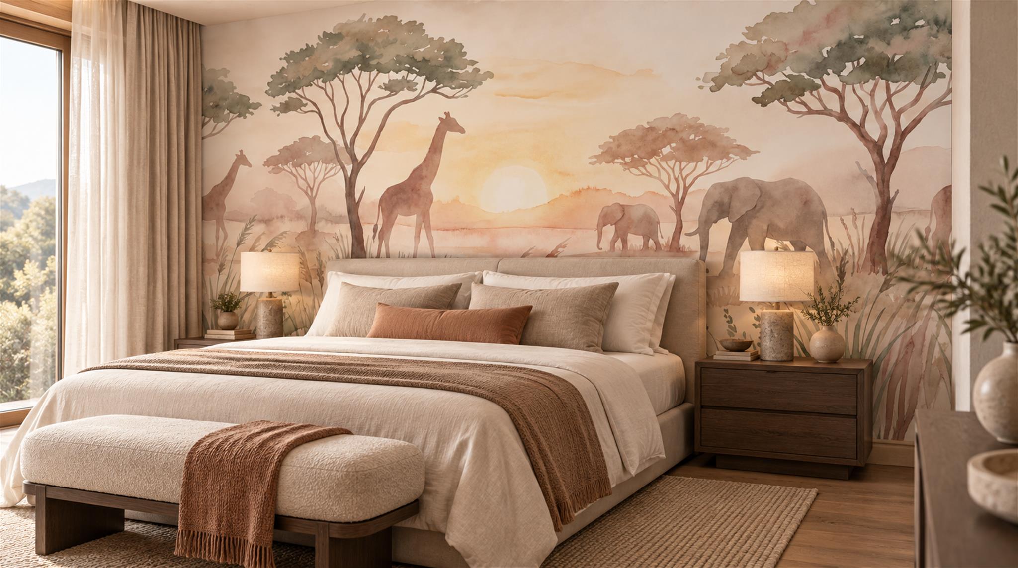Red And Neutral Decorative Patterning Wallpaper Detail Wallpaper Mural Bedroom-wallpaper-murals, Peel-and-stick Finish
