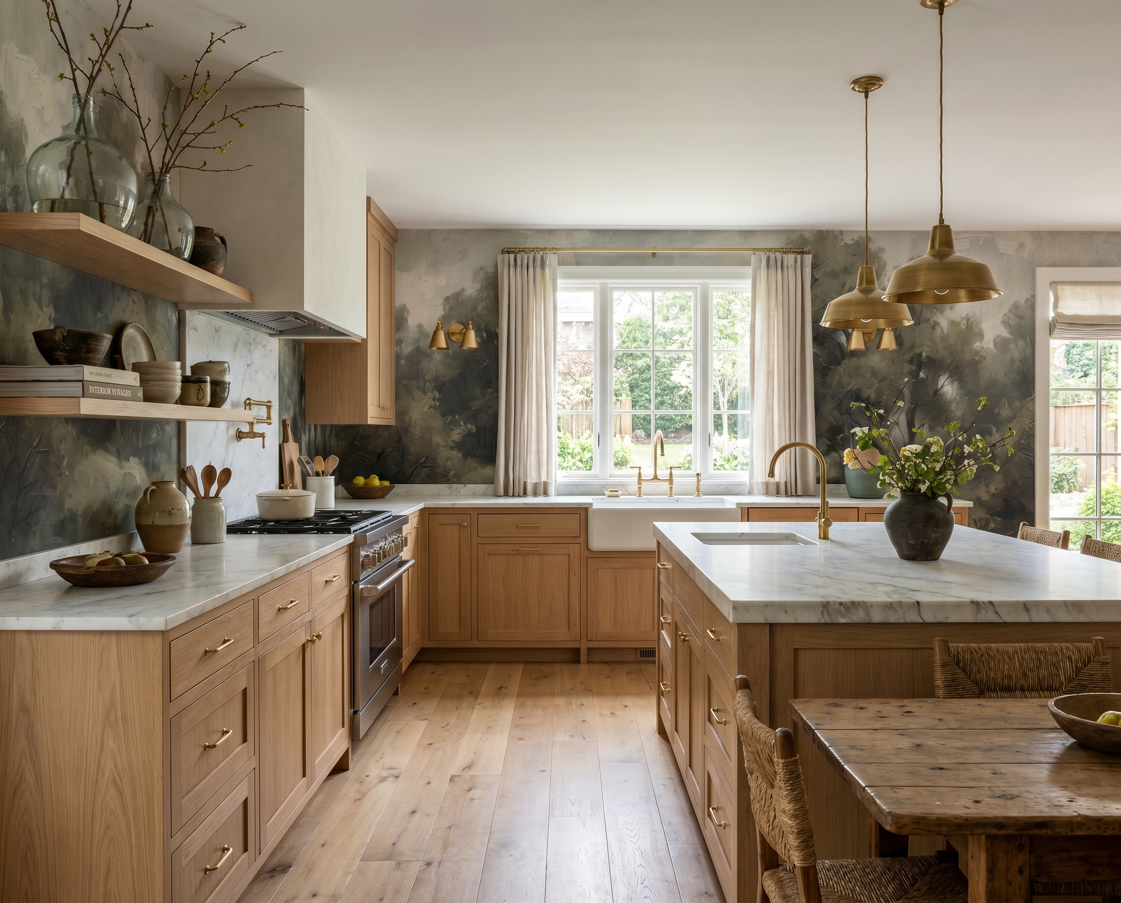 Sage Green Woodland Trees Wallpaper Mural Kitchen-wallpaper-murals, Peel-and-stick Finish