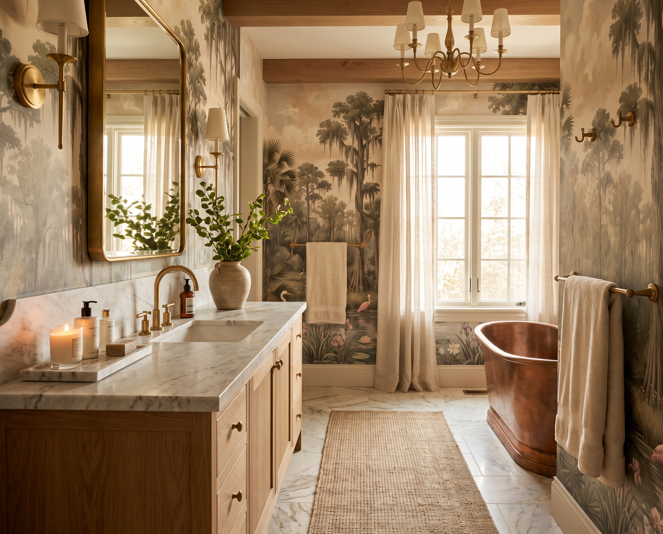 Beige And Red Abstract Forms Decorative Wallpaper Mural Bathroom-wallpaper-murals, Peel-and-stick Finish