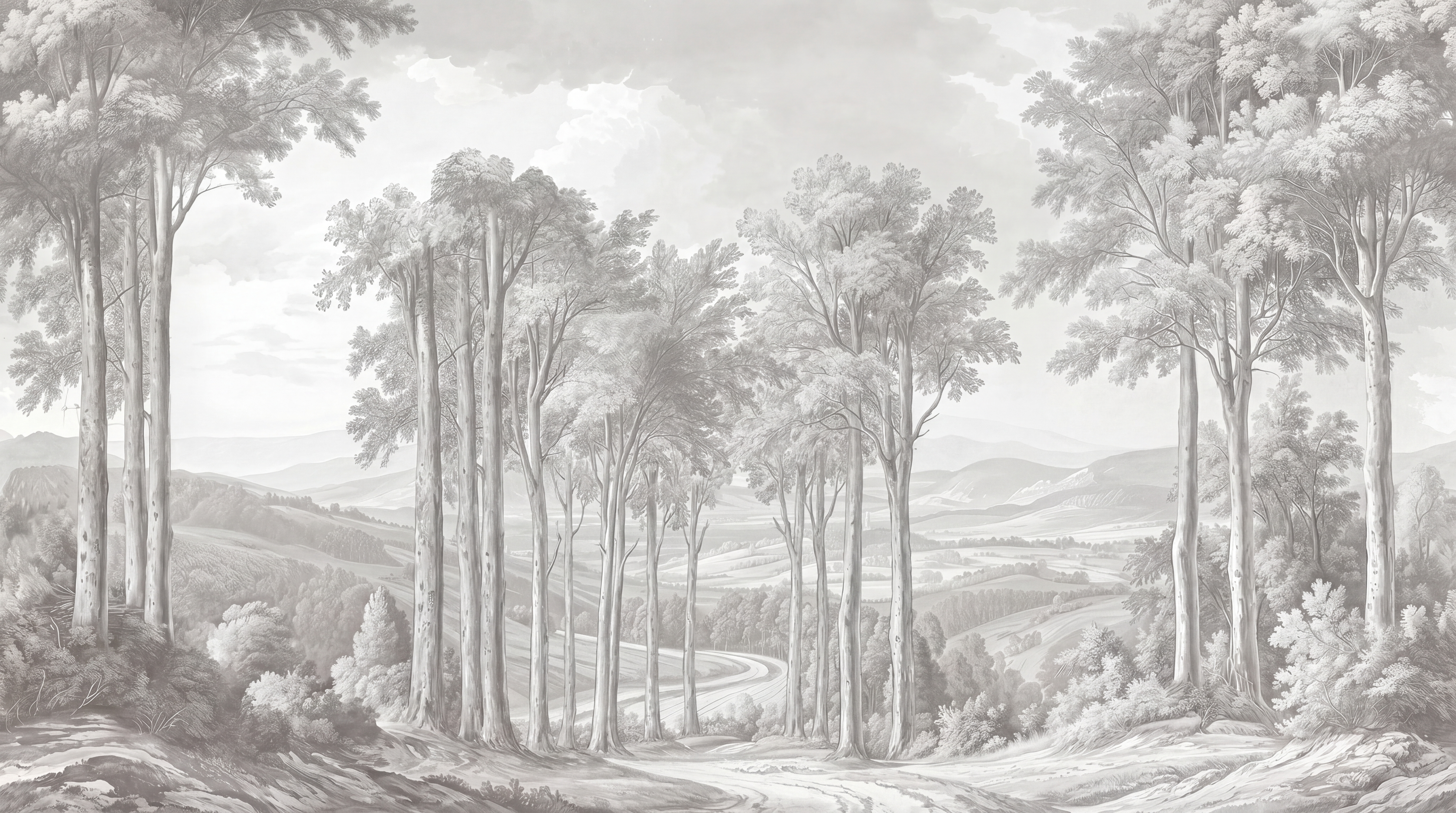 Grey Woodland Trees Wallpaper Mural, Peel-and-stick Finish
