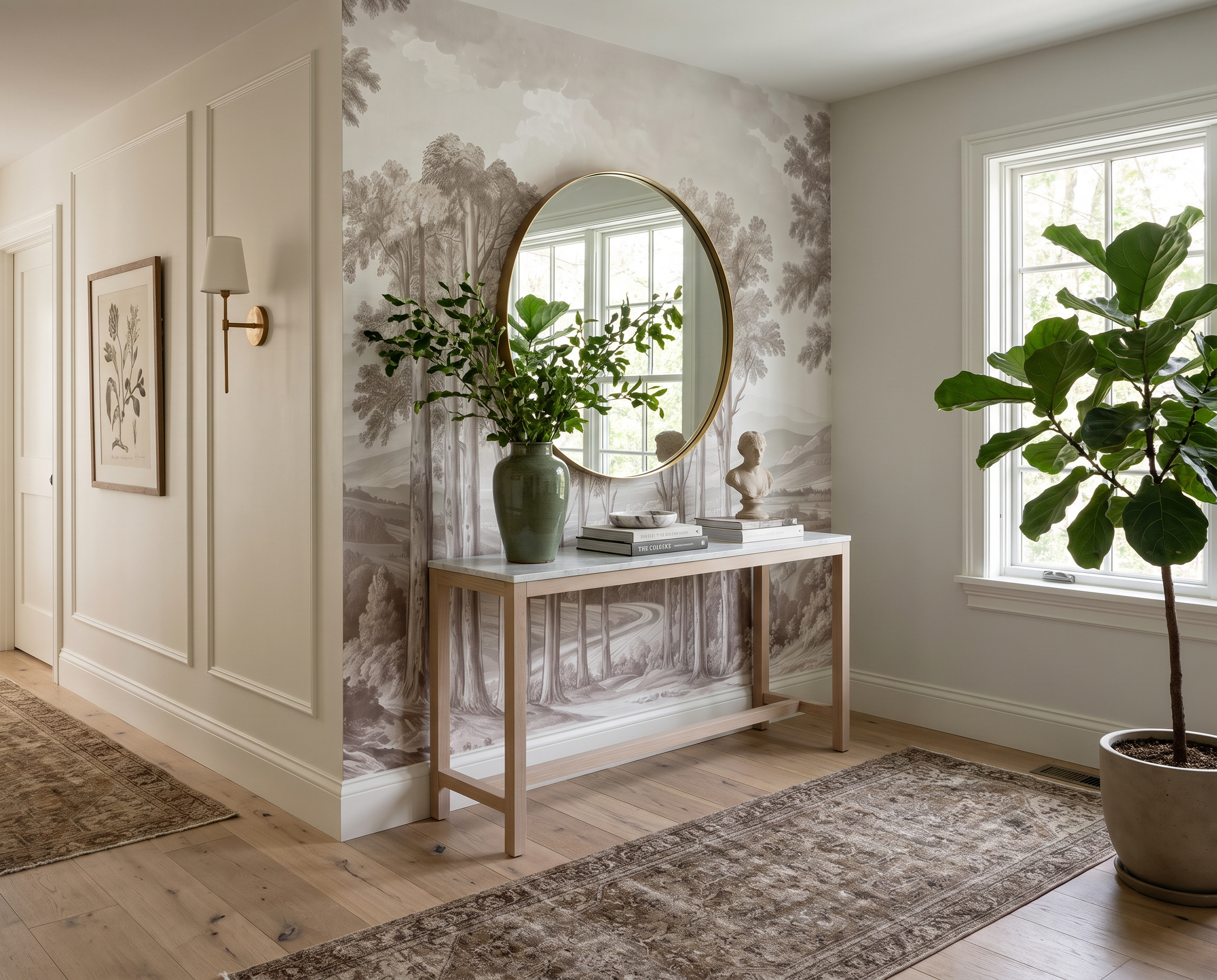 Grey Woodland Trees Wallpaper Mural Hallway-wallpaper-murals, Peel-and-stick Finish