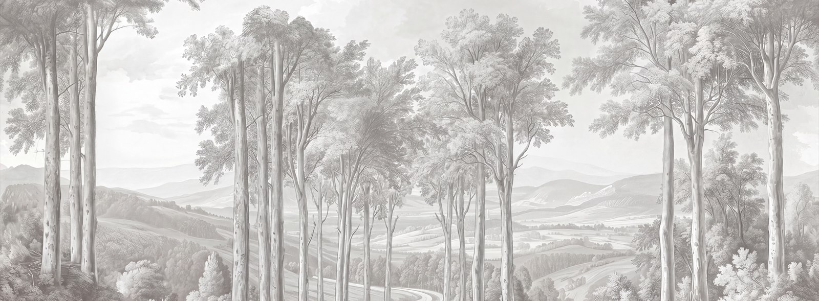 Grey Woodland Trees Wallpaper Mural Dining-room-wallpaper-murals, Peel-and-stick Finish