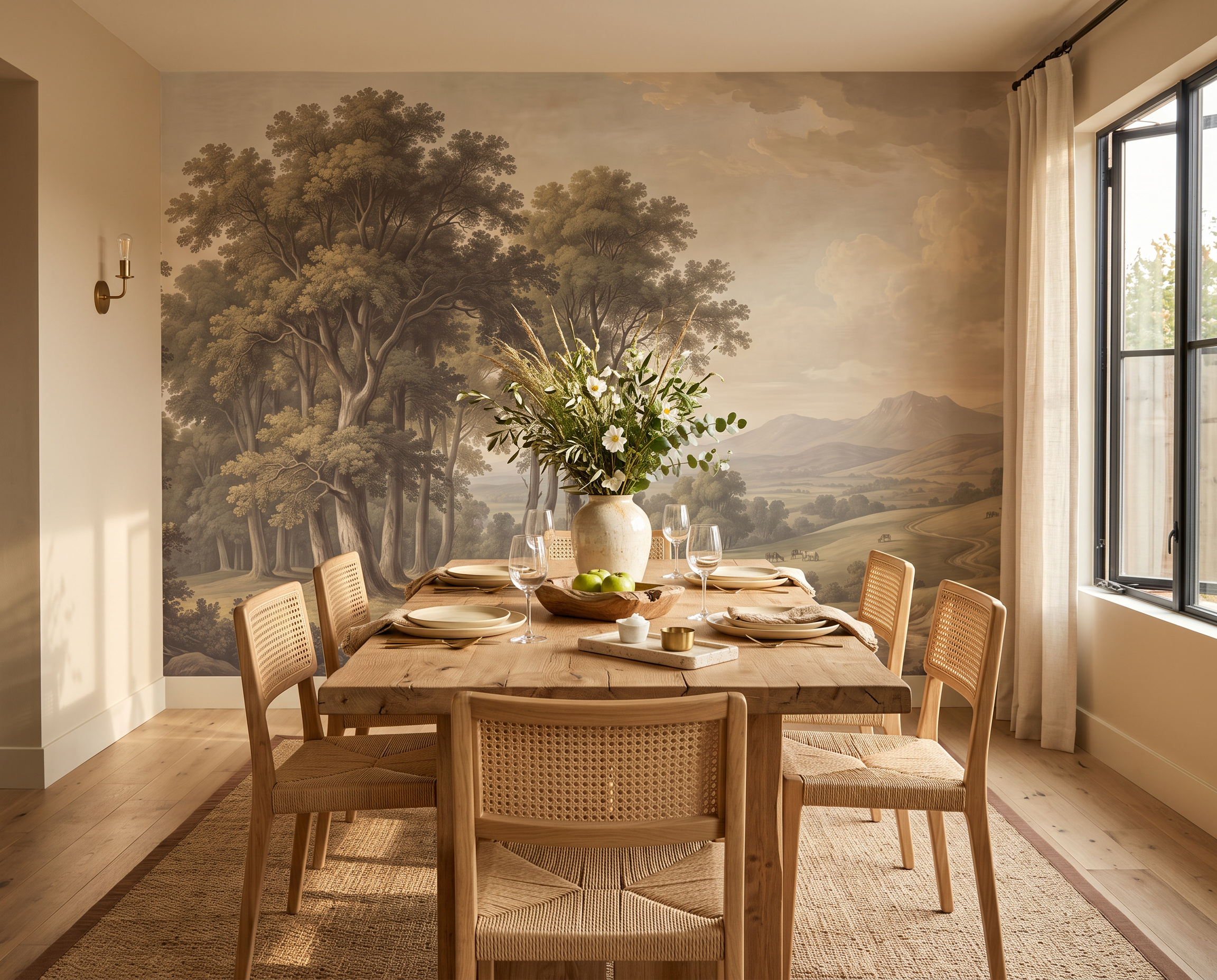Brown Woodland Trees Wallpaper Mural Dining-room-wallpaper-murals, Peel-and-stick Finish