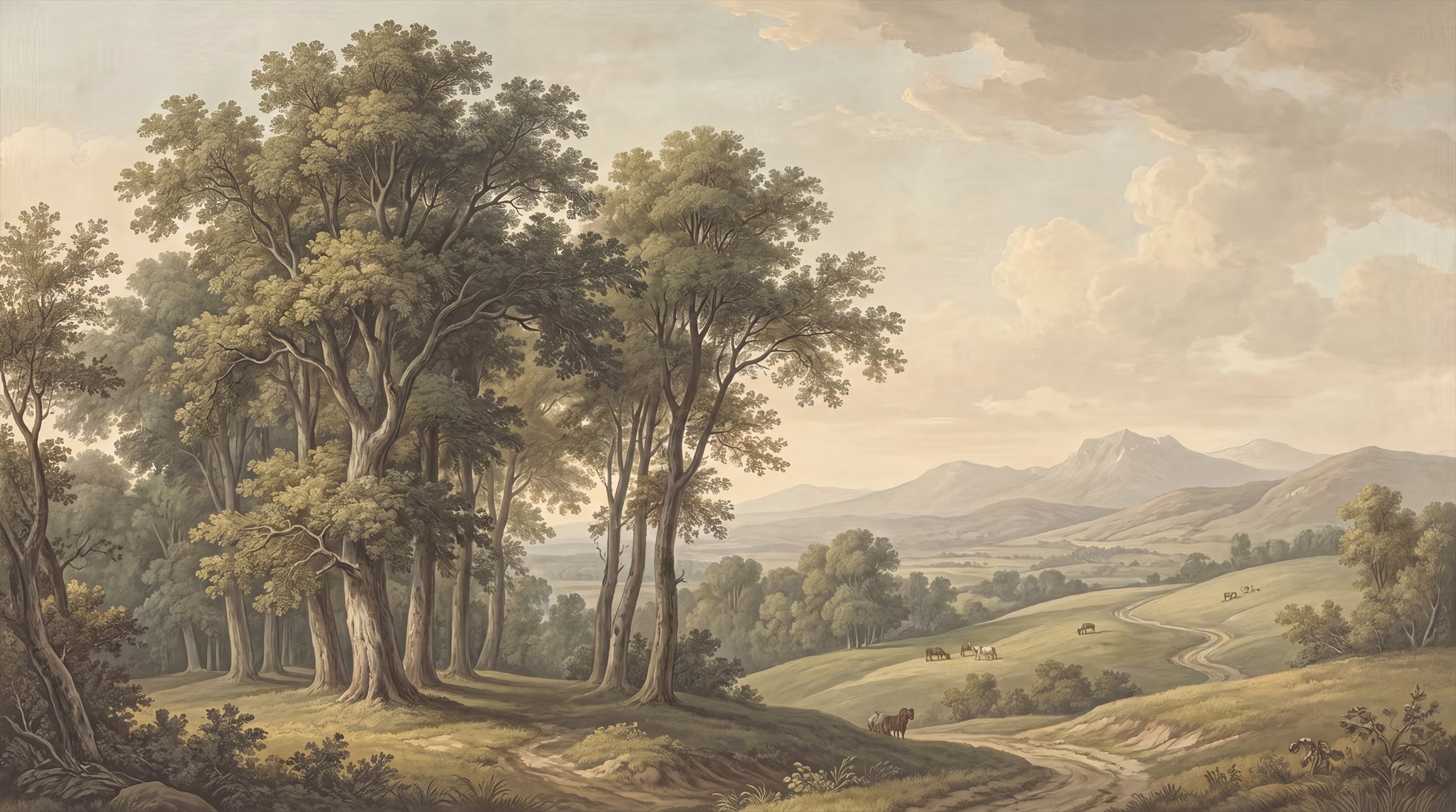 Brown Woodland Trees Wallpaper Mural Living-room-wallpaper-murals, Peel-and-stick Finish