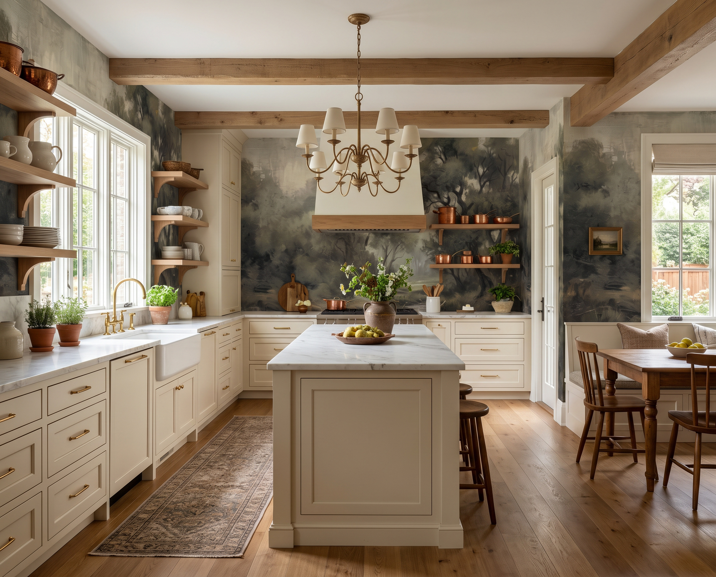 Olive Woodland Trees Wallpaper Mural Kitchen-wallpaper-murals, Peel-and-stick Finish