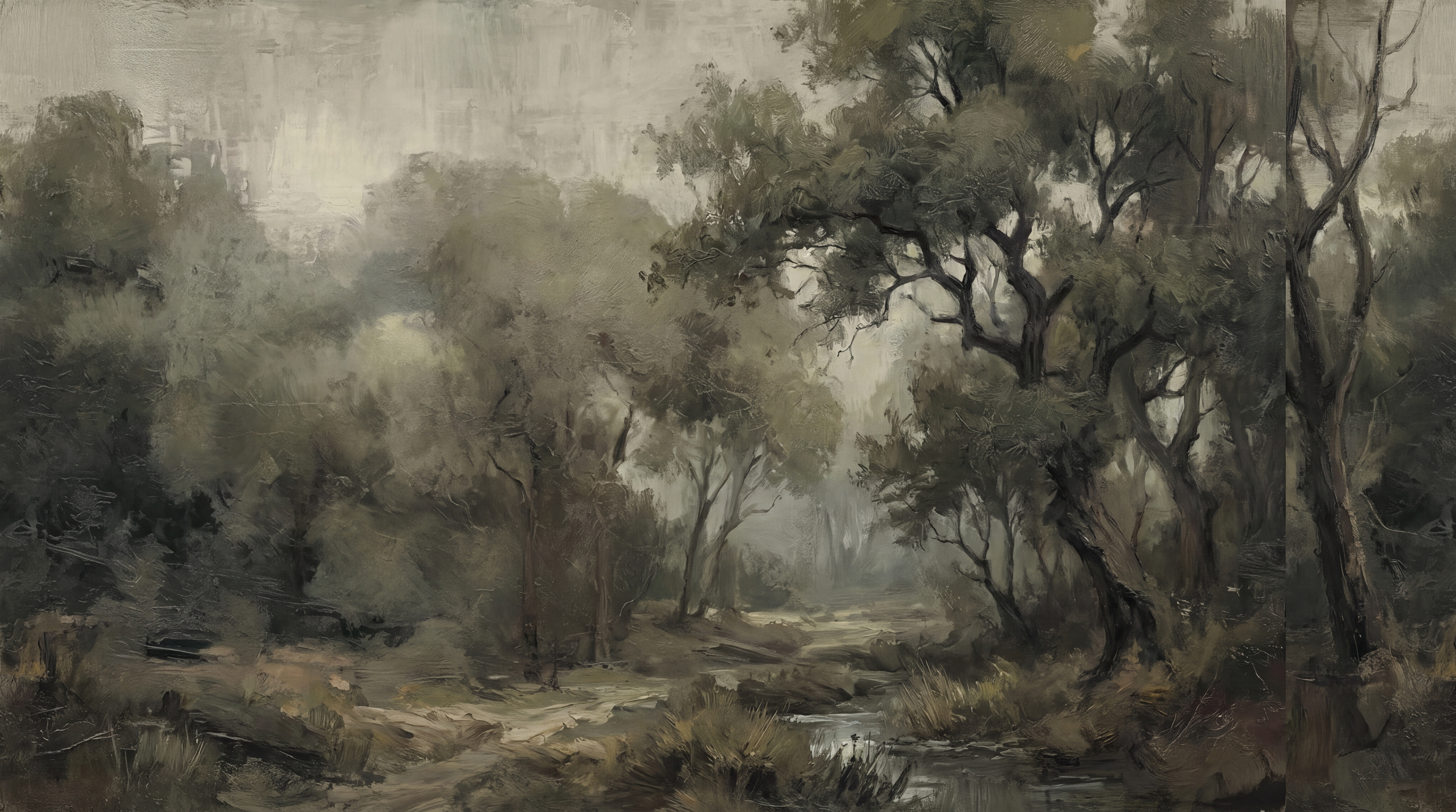 Olive Woodland Trees Wallpaper Mural, Peel-and-stick Finish
