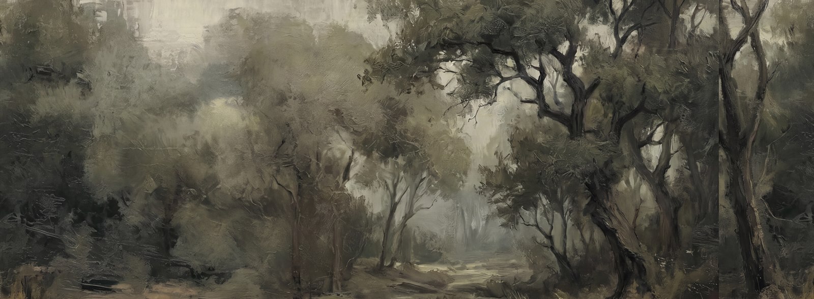 Olive Woodland Trees Wallpaper Mural Accent-wall-wallpaper-murals, Peel-and-stick Finish