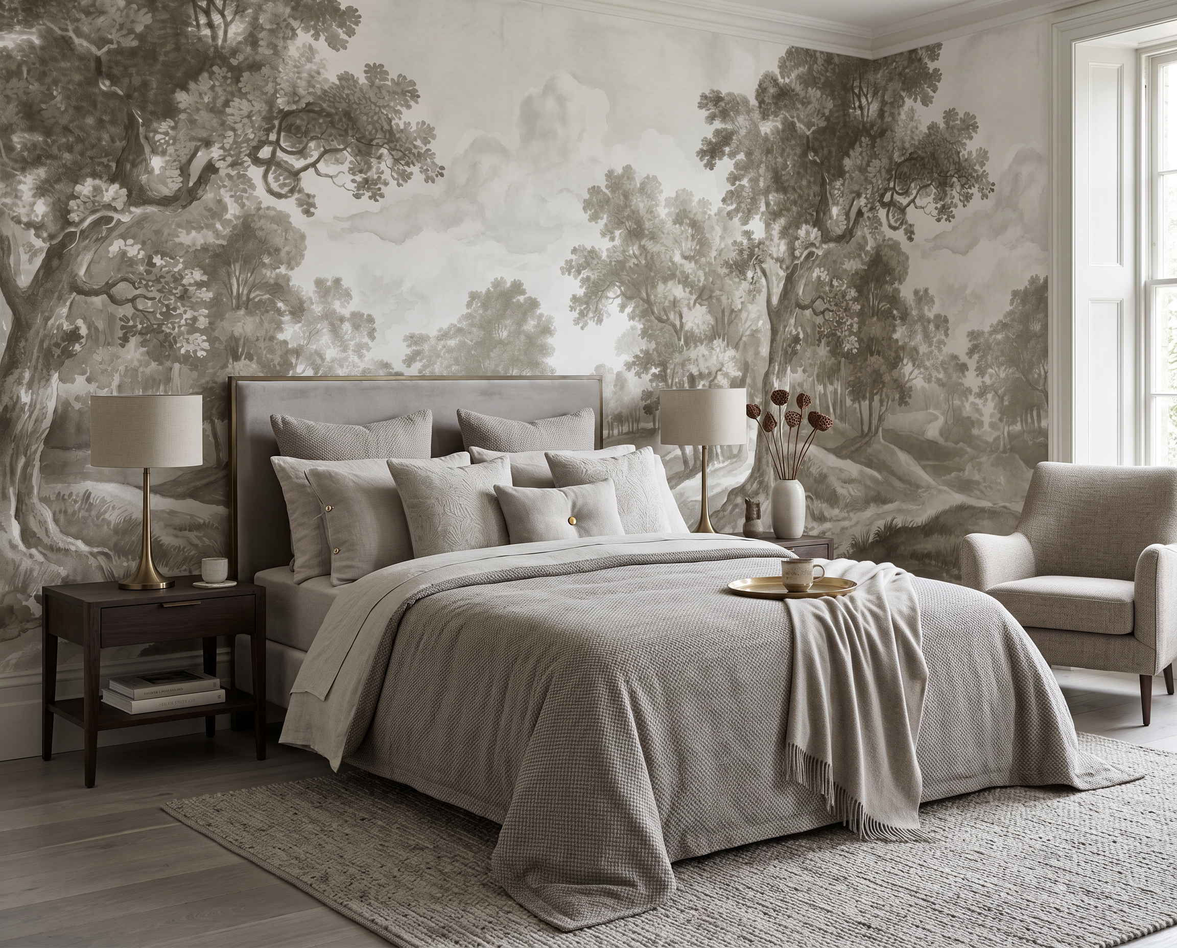 Grey Decorative Patterning Wallpaper Mural Bedroom-wallpaper-murals, Peel-and-stick Finish