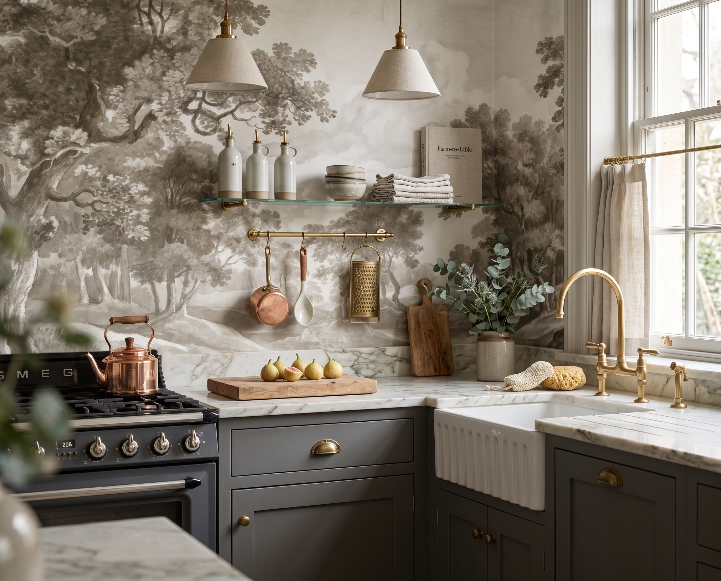 Grey Decorative Patterning Wallpaper Mural Kitchen-wallpaper-murals, Peel-and-stick Finish