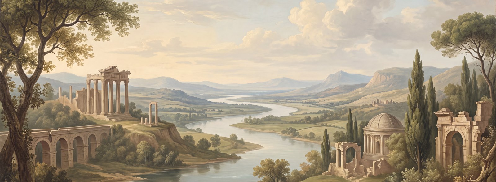 Sage Green A River Landscape Wallpaper Mural Accent-wall-wallpaper-murals, Peel-and-stick Finish