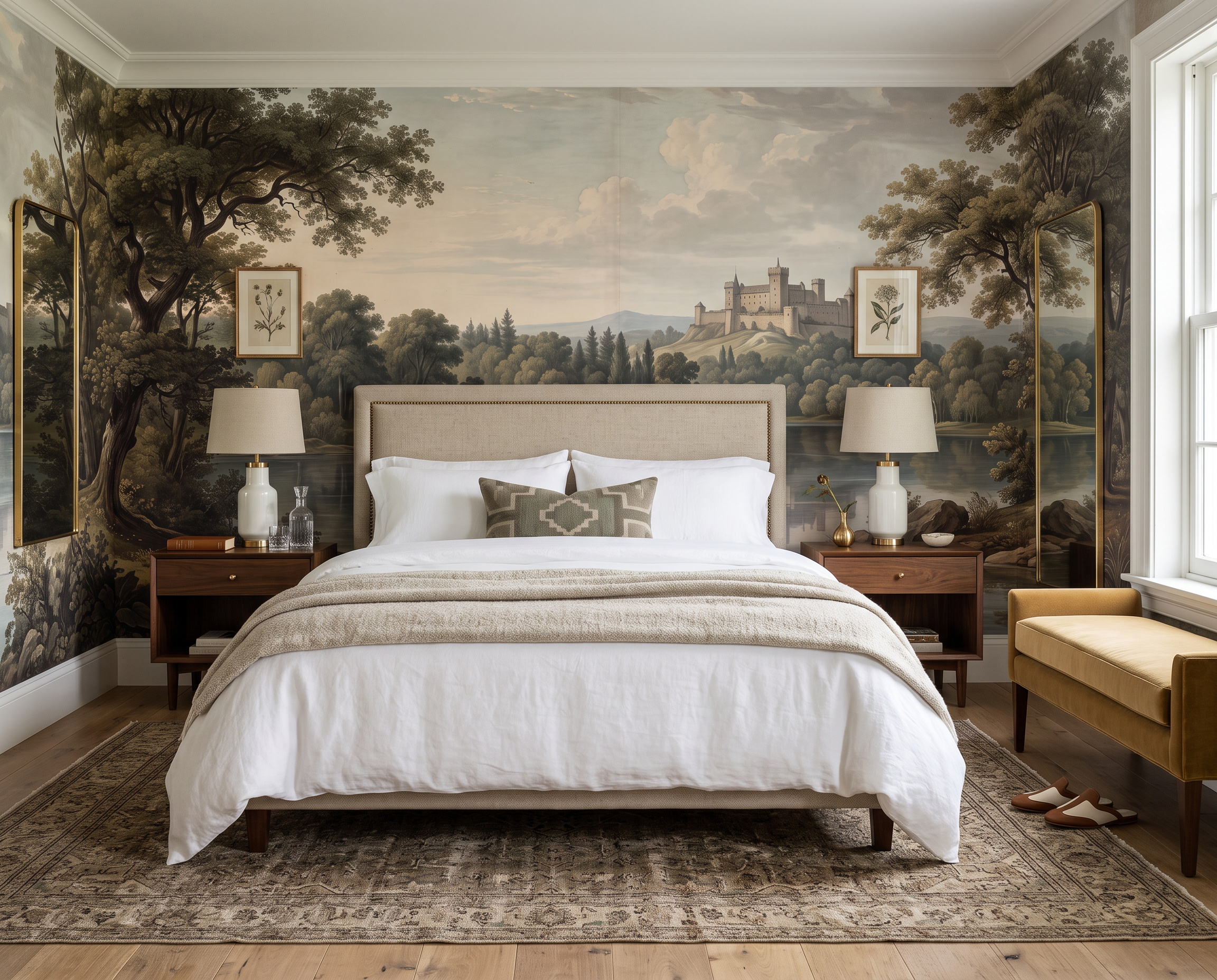 Olive A Lakeside View Wallpaper Mural Bedroom-wallpaper-murals, Peel-and-stick Finish