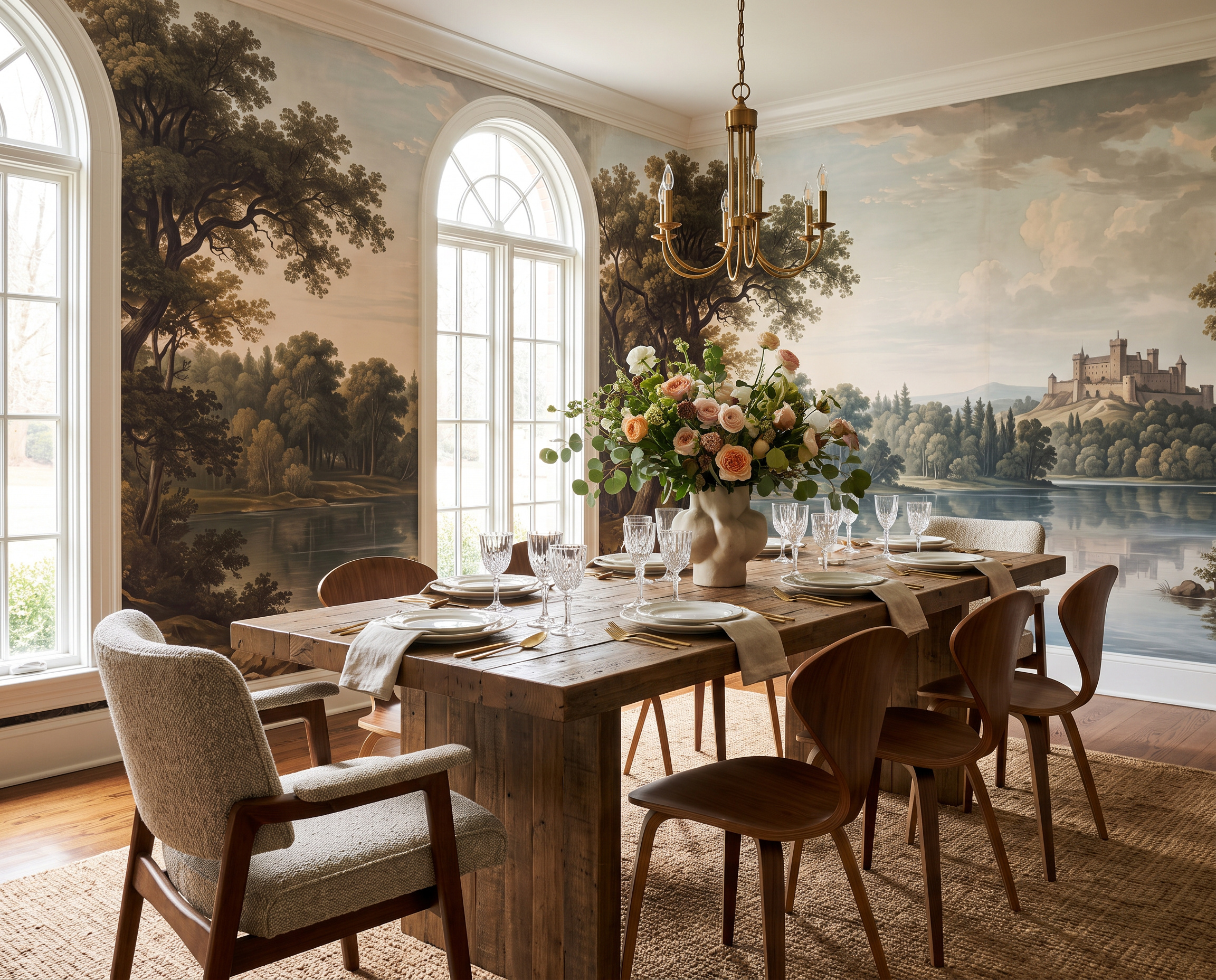 Olive A Lakeside View Wallpaper Mural Dining-room-wallpaper-murals, Peel-and-stick Finish