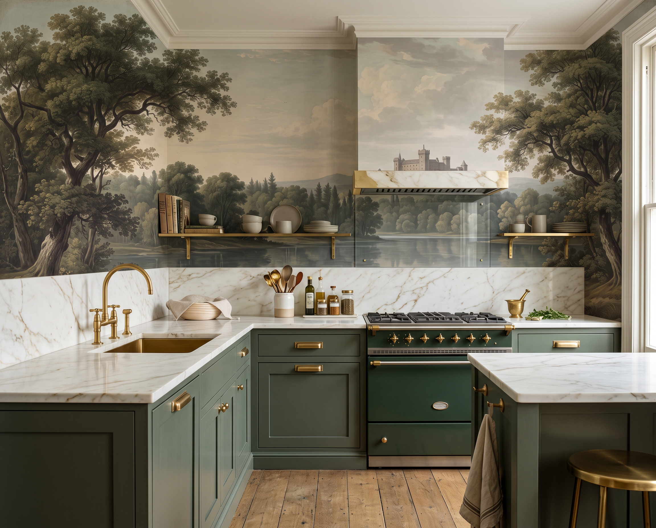 Olive A Lakeside View Wallpaper Mural Kitchen-wallpaper-murals, Peel-and-stick Finish
