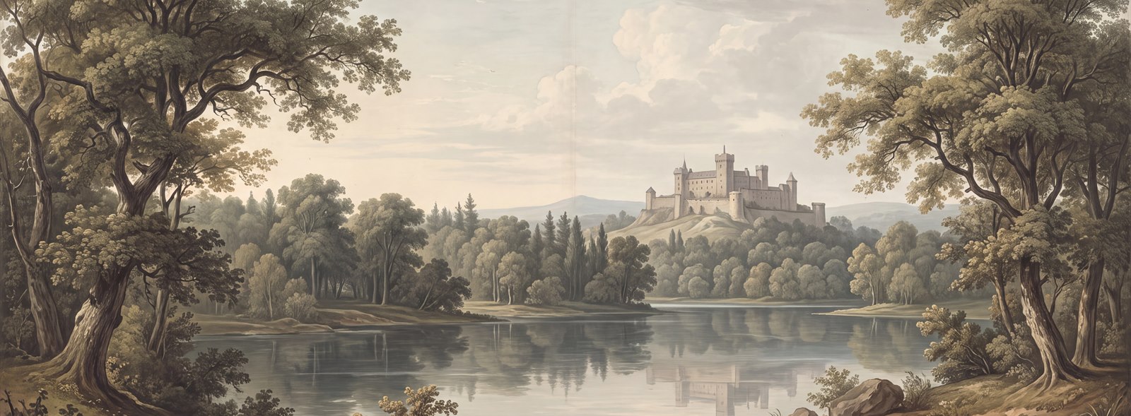 Olive A Lakeside View Wallpaper Mural Accent-wall-wallpaper-murals, Peel-and-stick Finish
