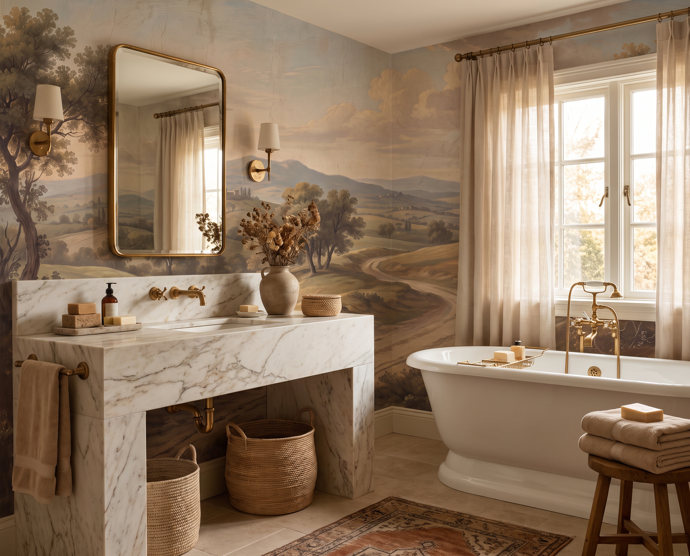 Neutral Abstract Forms Wallpaper Mural Layered Bathroom-wallpaper-murals, Peel-and-stick Finish