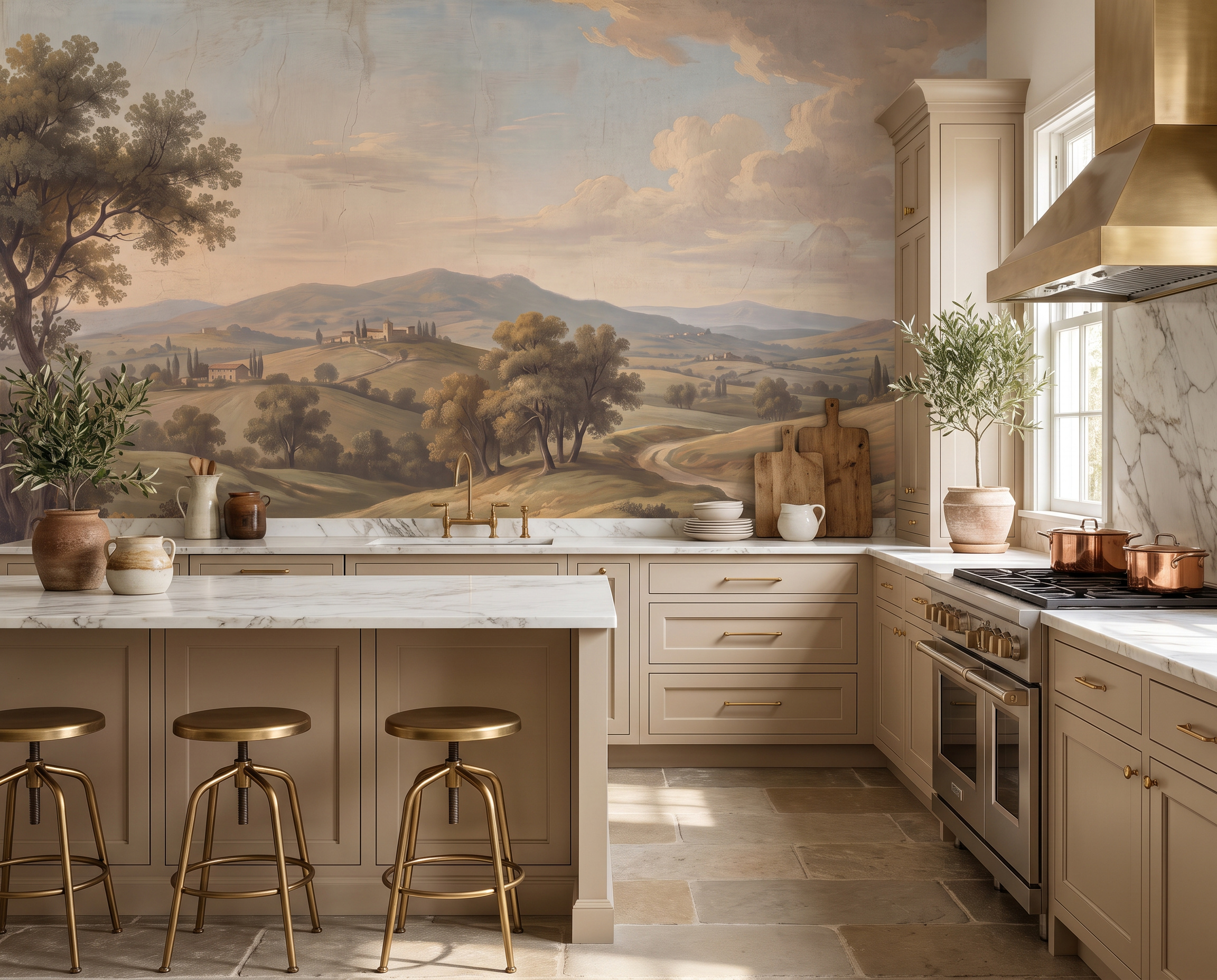 Neutral Abstract Forms Wallpaper Mural Layered Kitchen-wallpaper-murals, Peel-and-stick Finish