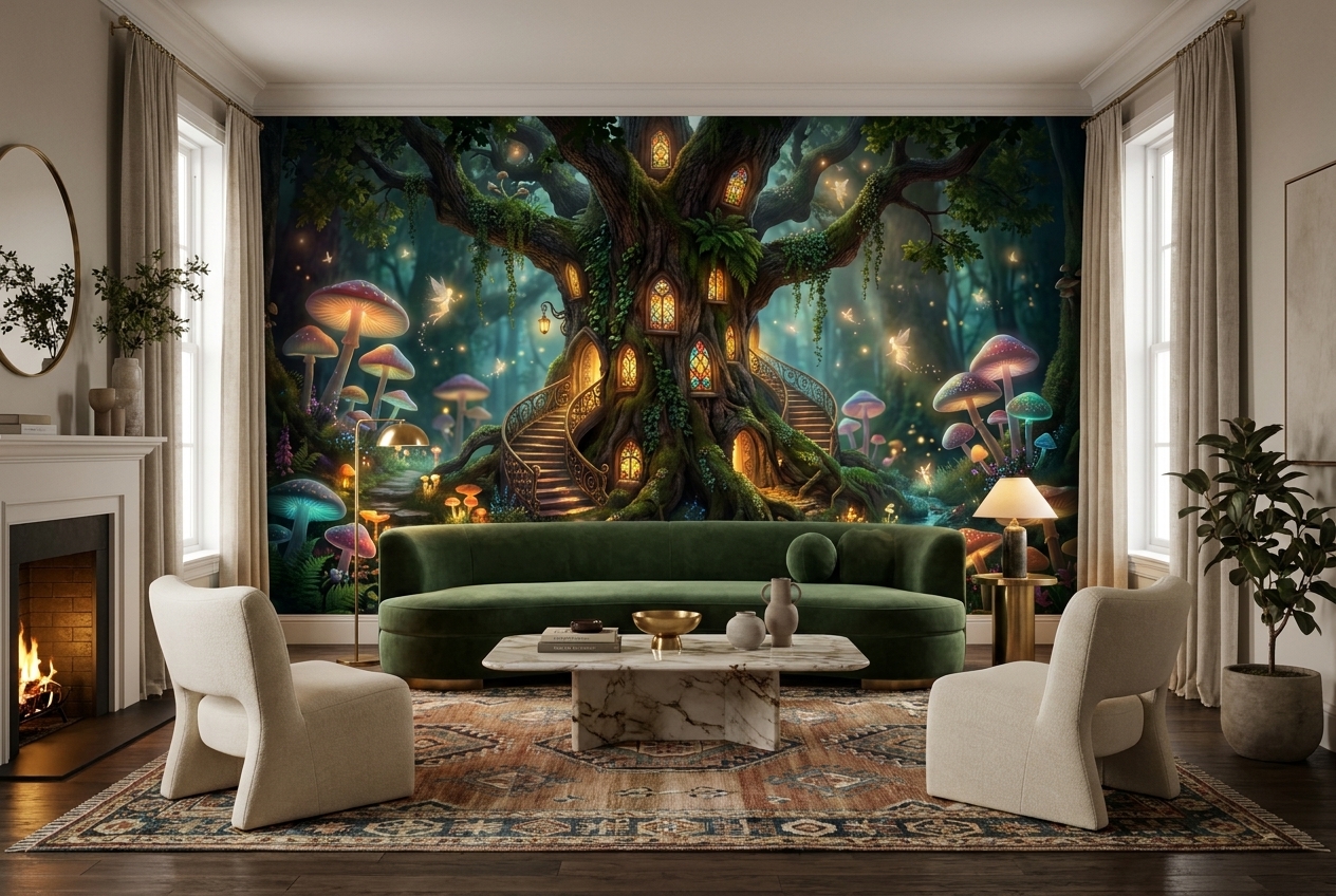 Teal Abstract Forms Decorative Wallpaper Mural Living-room-wallpaper-murals, Peel-and-stick Finish