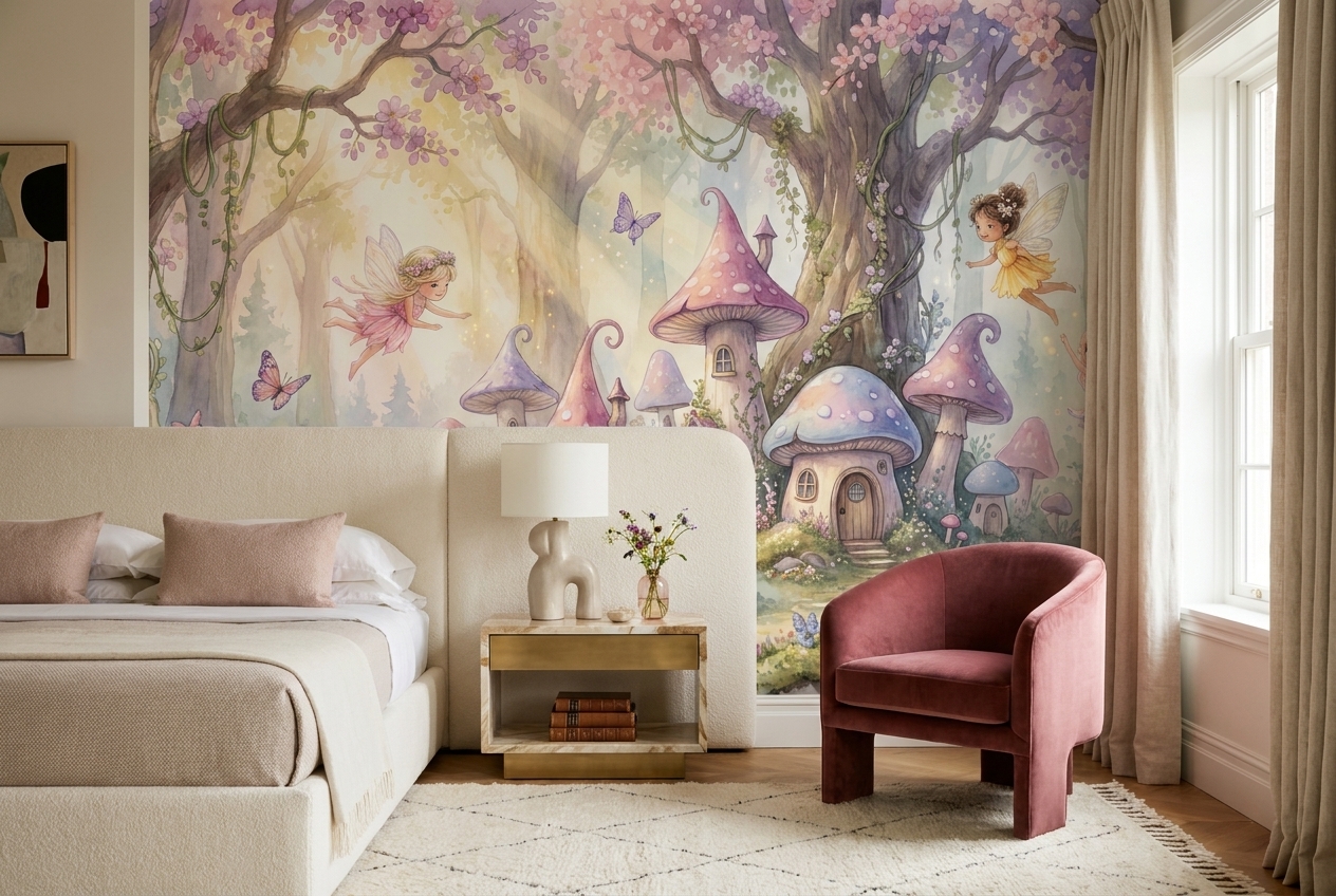 Pink Abstract Forms Wallpaper Mural Bedroom-wallpaper-murals, Peel-and-stick Finish