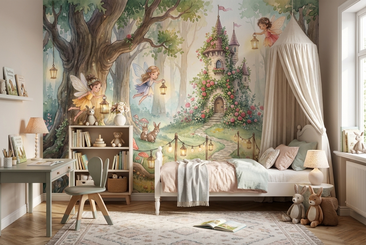 Soft Pastel And Neutral Tree Silhouettes Wallpaper Mural Accent-wall-wallpaper-murals, Peel-and-stick Finish