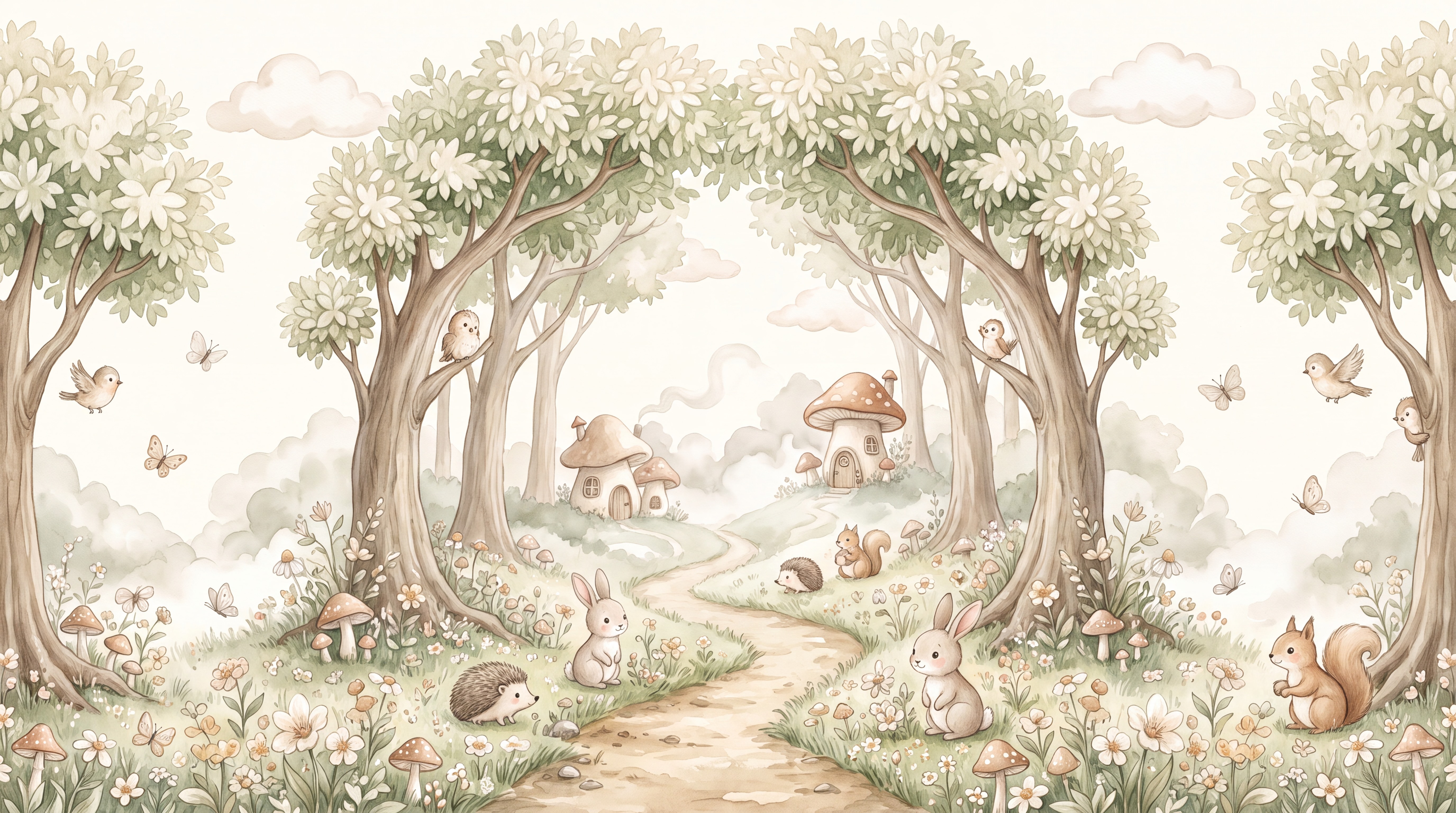 Beige Woodland Trees Decorative Wallpaper Mural, Peel-and-stick Finish