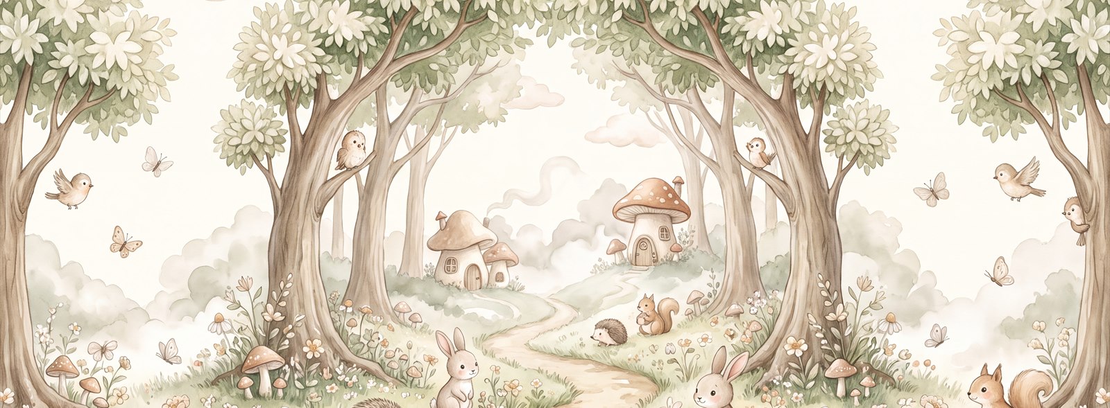 Beige Woodland Trees Decorative Wallpaper Mural Feature-wall-wallpaper-murals, Peel-and-stick Finish
