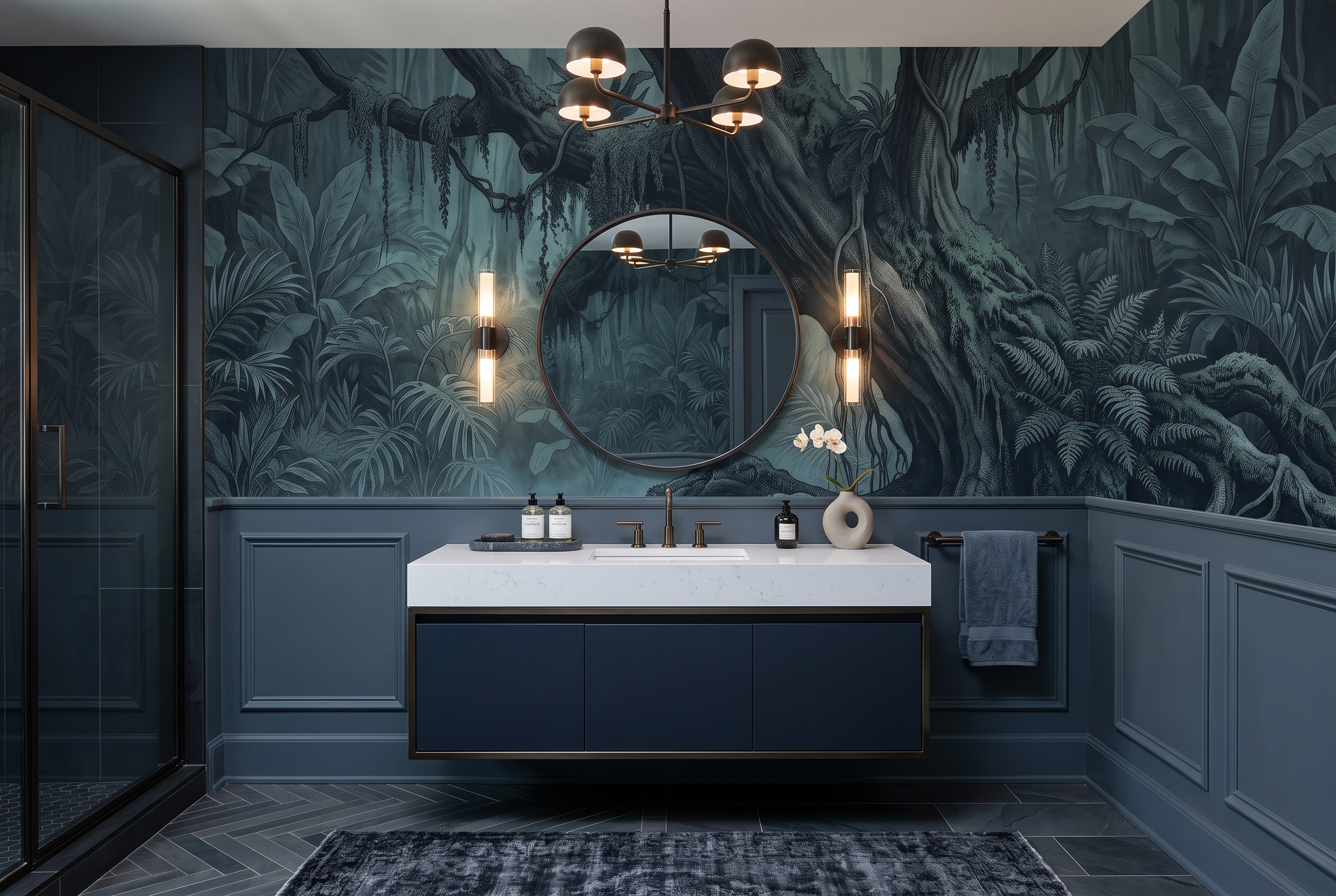 Neutral Abstract Forms Wallpaper Mural Layered Marks Wallpaper Mural Bathroom-wallpaper-murals, Peel-and-stick Finish