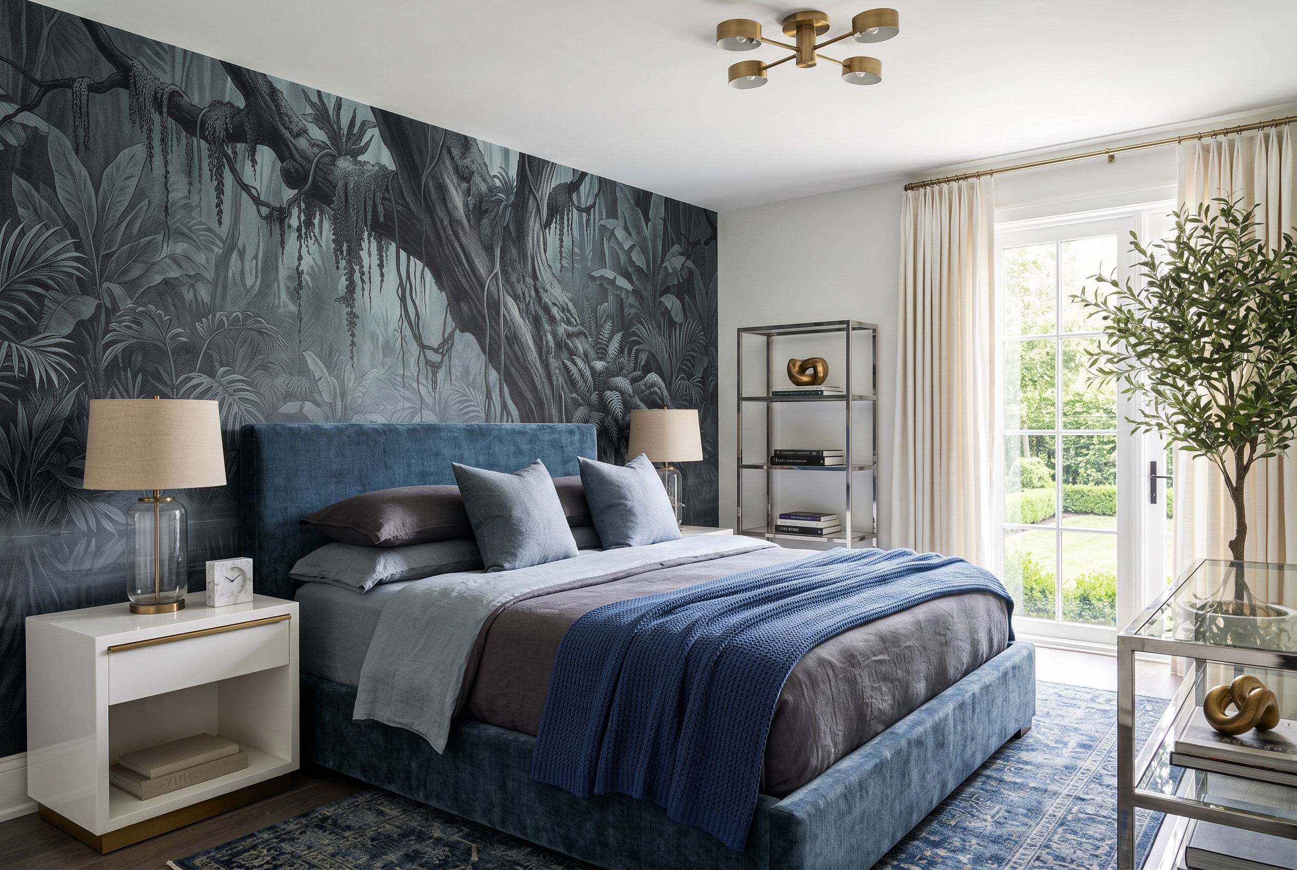 Teal And Neutral Abstract Forms Wallpaper Mural Bedroom-wallpaper-murals, Peel-and-stick Finish