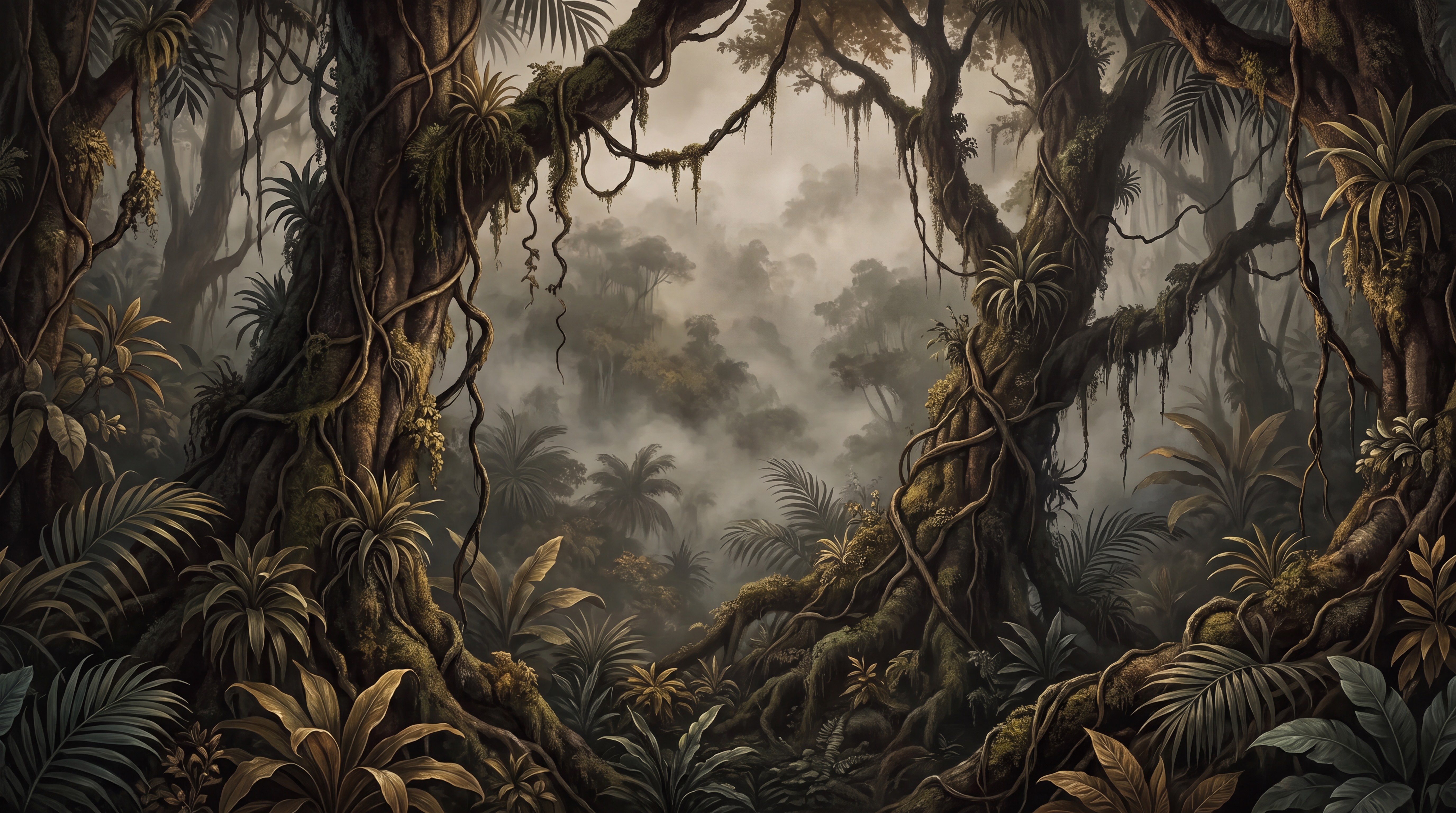 Neutral Woodland Trees Forest Wallpaper Mural Accent-wall-wallpaper-murals, Peel-and-stick Finish