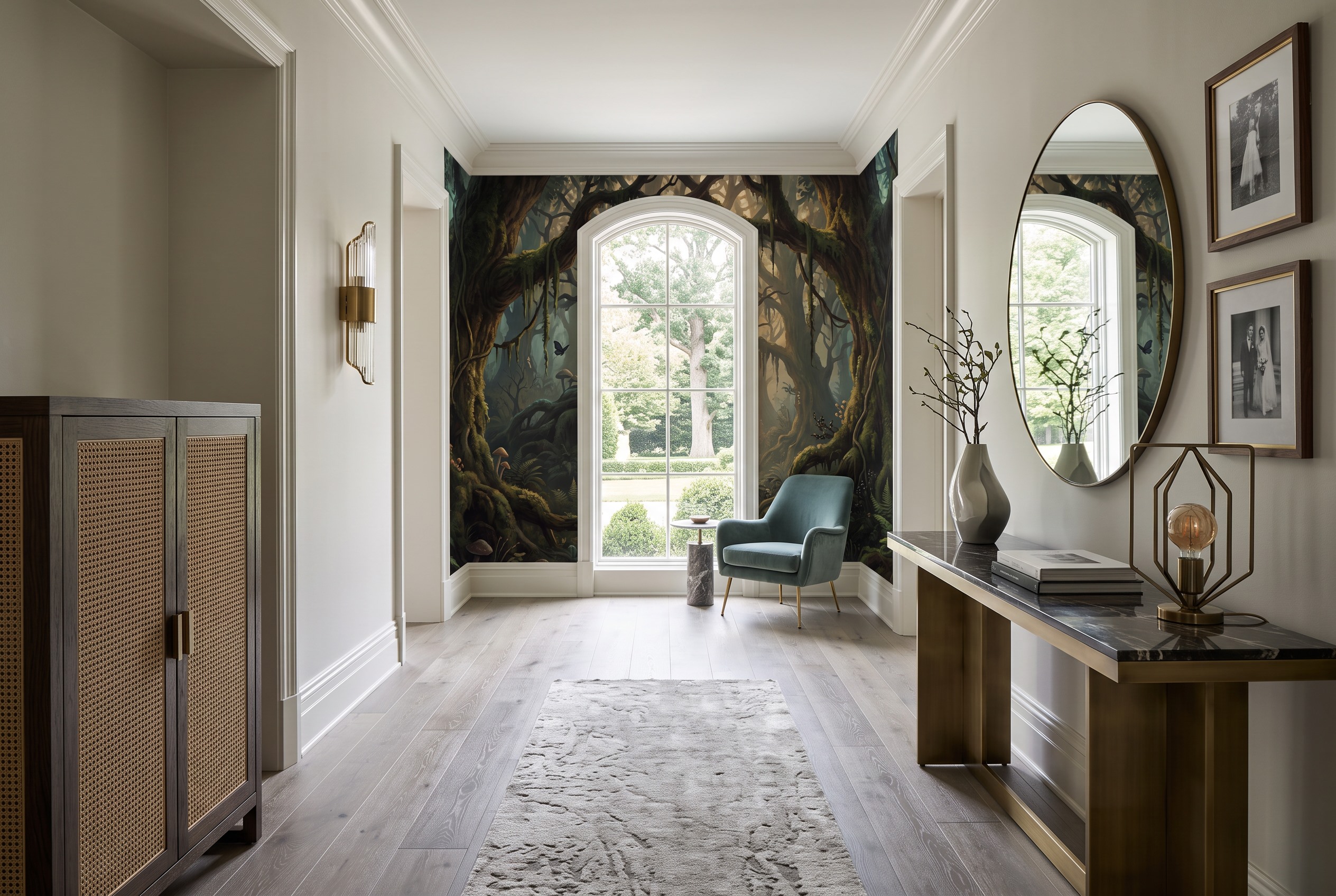 Neutral Abstract Forms Wallpaper Mural Layered Detail Wallpaper Mural Hallway-wallpaper-murals, Peel-and-stick Finish